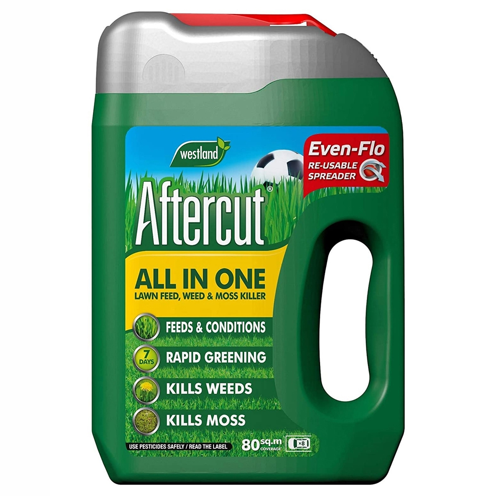 Aftercut All in One Lawn Thickener Feed, Weed & Moss Killer Westland
