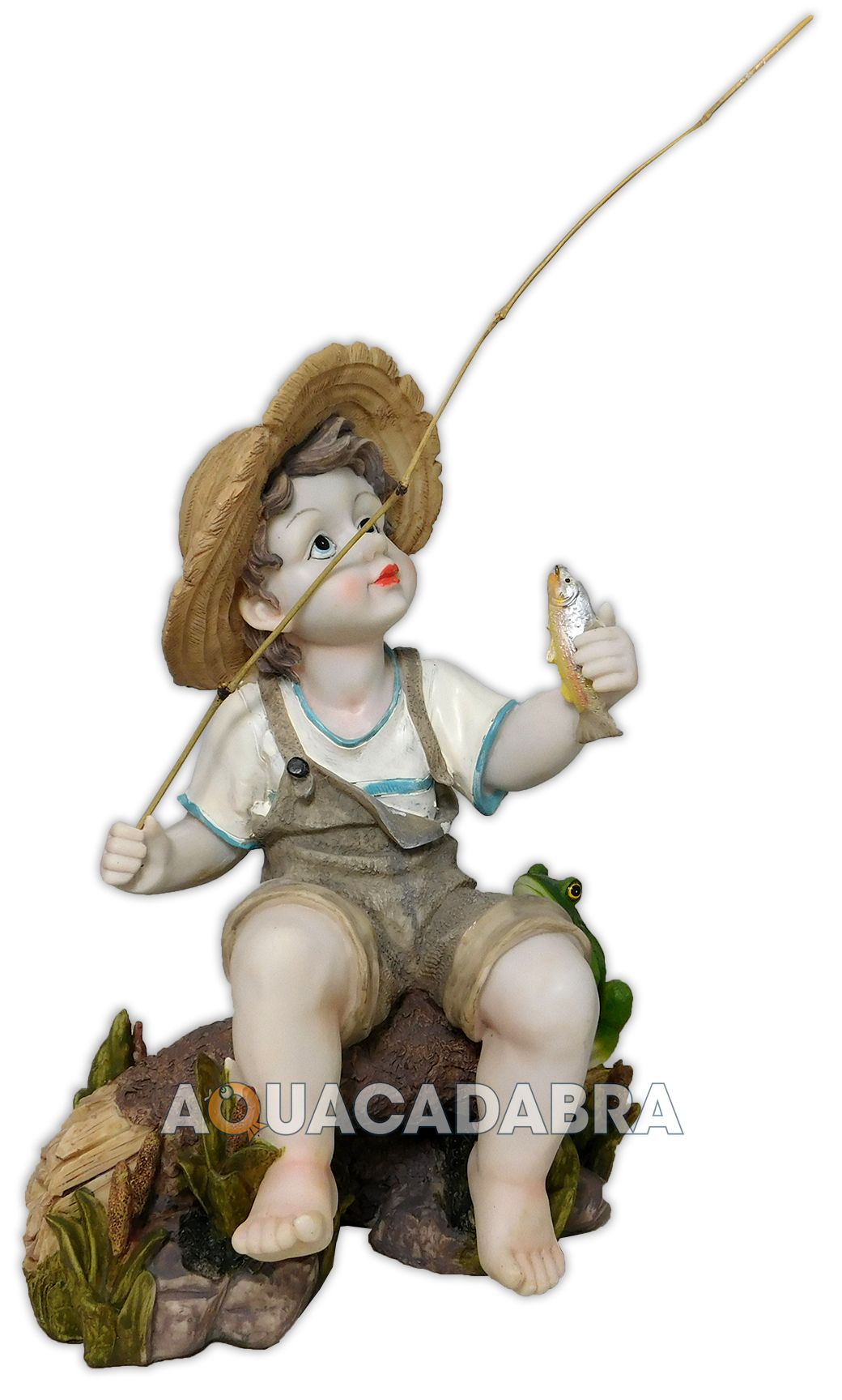 TOSCANO FISHING BOY WITH FROG STATUE GARDEN POND ORNAMENT CUTE CHILD