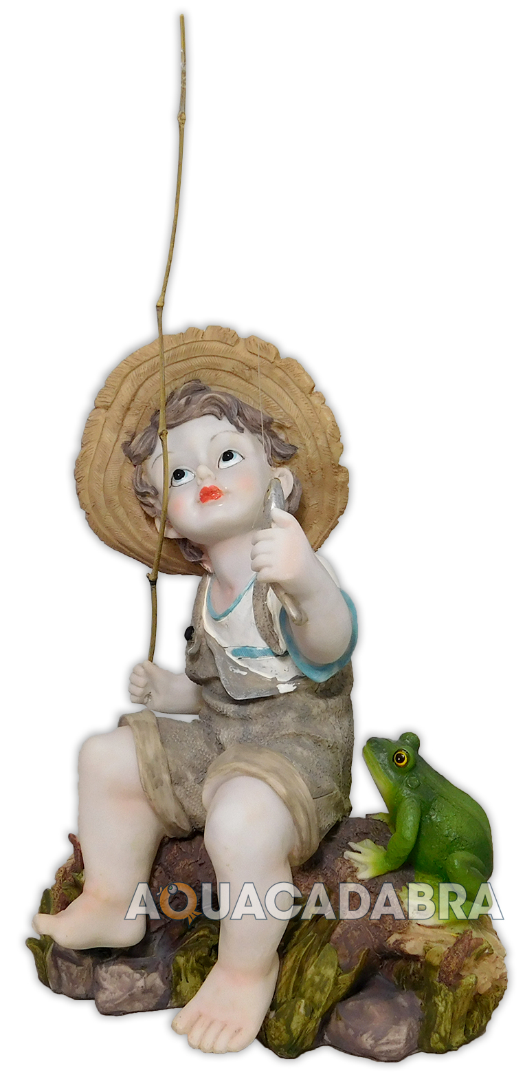 TOSCANO FISHING BOY WITH FROG STATUE GARDEN POND ORNAMENT CUTE CHILD