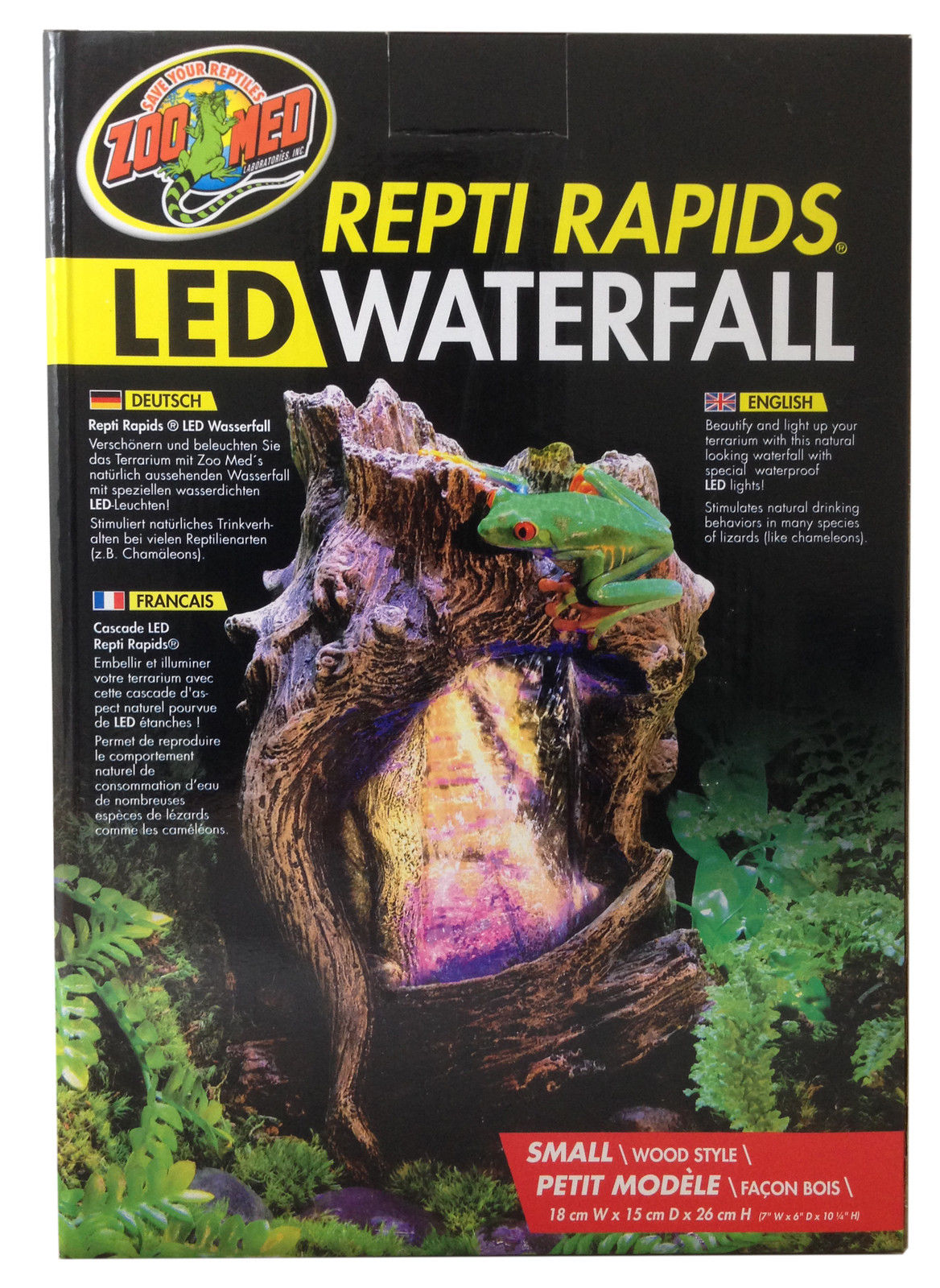 ZOO MED REPTI RAPIDS LED LIGHT ROCK & WOOD STYLE WATERFALL REPTILE