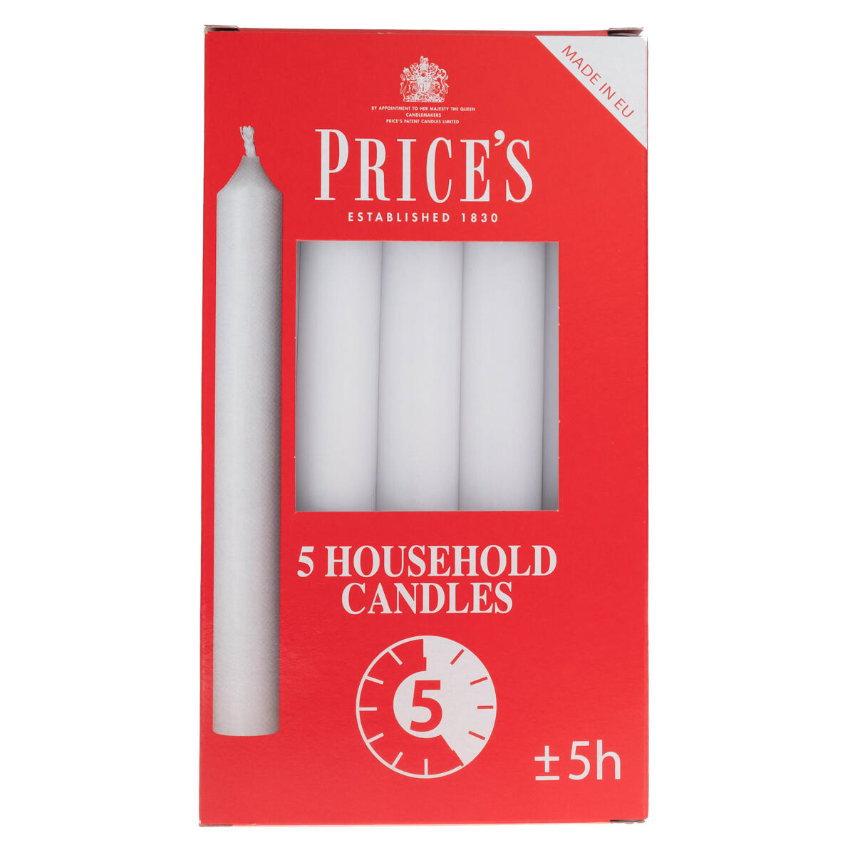Price's Candles Household White Candles 5 Hour Burn Time 2cm Diameter 5 Pack New - Image 1