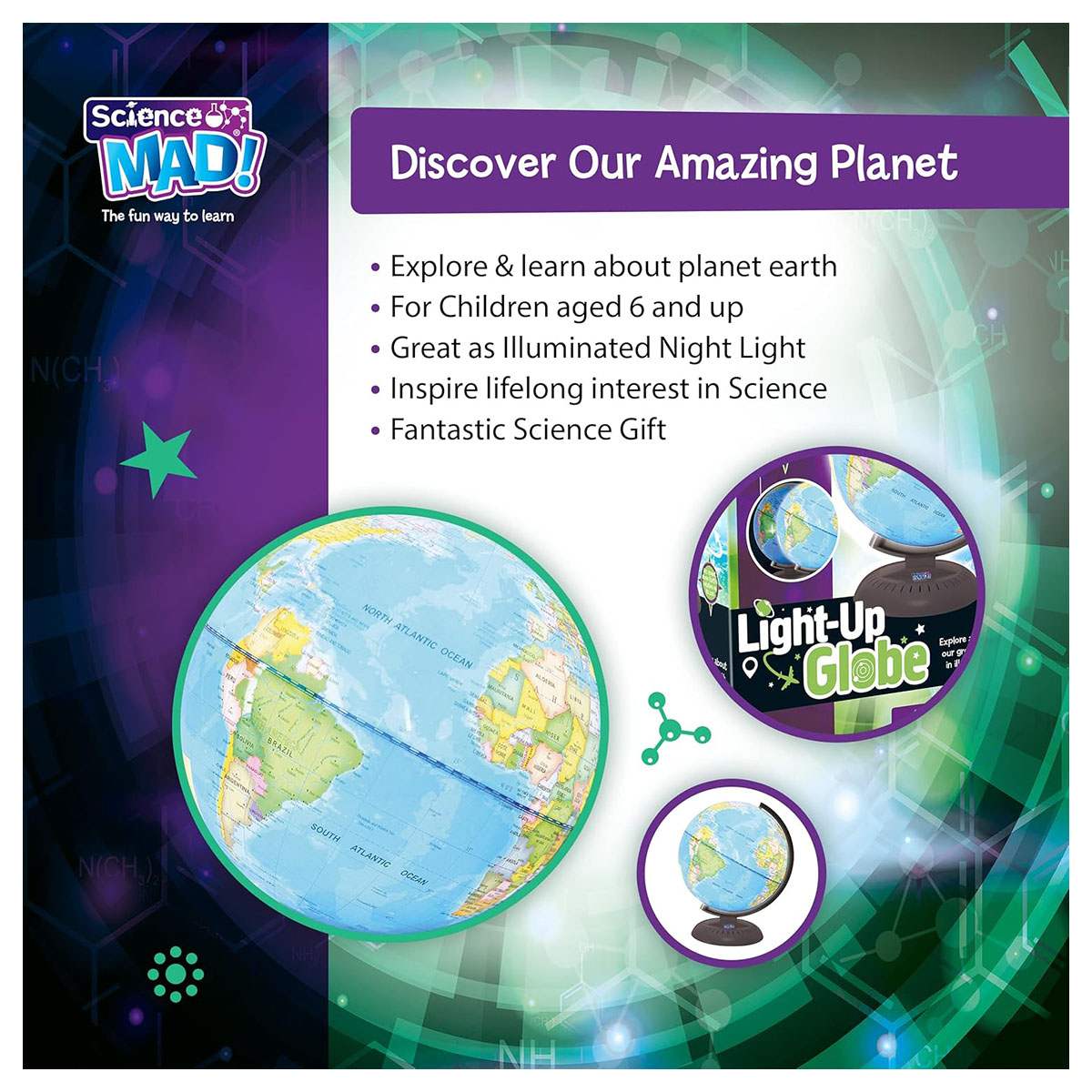 Science Mad Light Up World Globe 20cm - Geography Learning Tool - Image 3