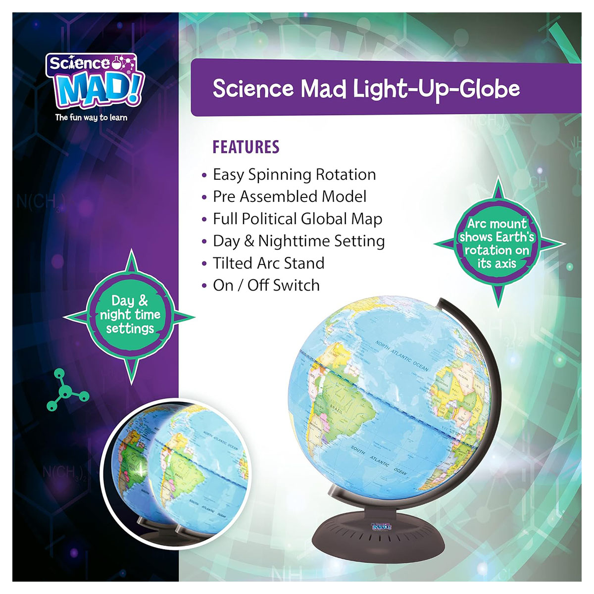 Science Mad Light Up World Globe 20cm - Geography Learning Tool - Image 4