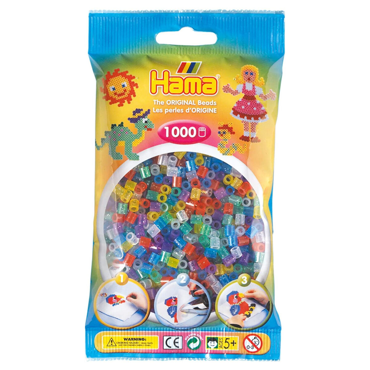 Translucent Glitter Mix - Hama Beads 1000 Pack For Pegboards Kids Creative Fun - Image 1