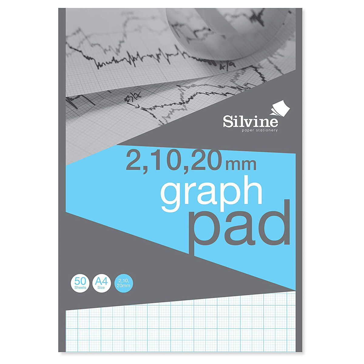 Silvine A4 Professional Graph Pad 90gsm 2,10,20mm 50 Sheets Data Pad A4GP21020  - Image 1