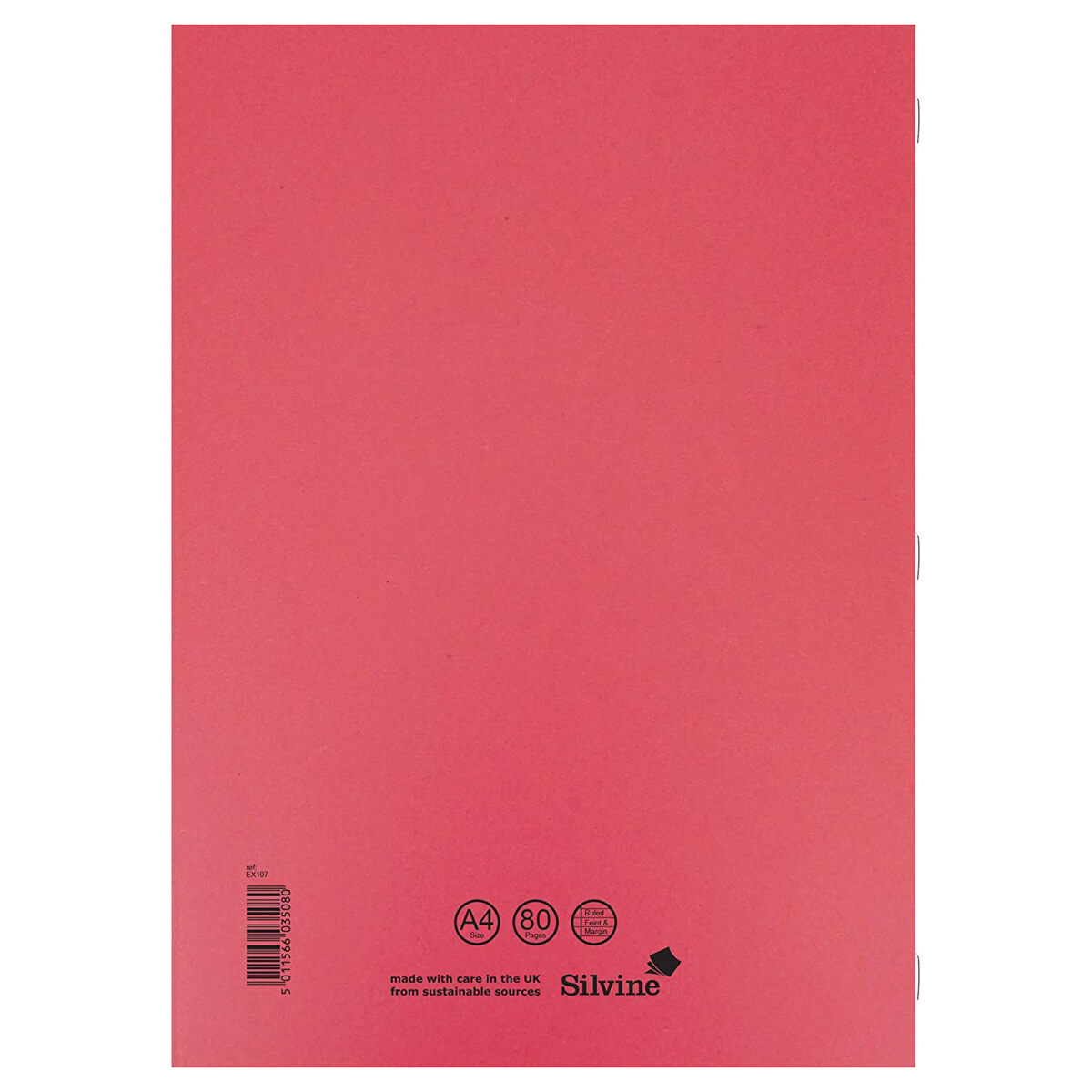 Silvine A4 Red Exercise Book Lined with Margin (80 Pages) 75gsm Class School New - Image 2