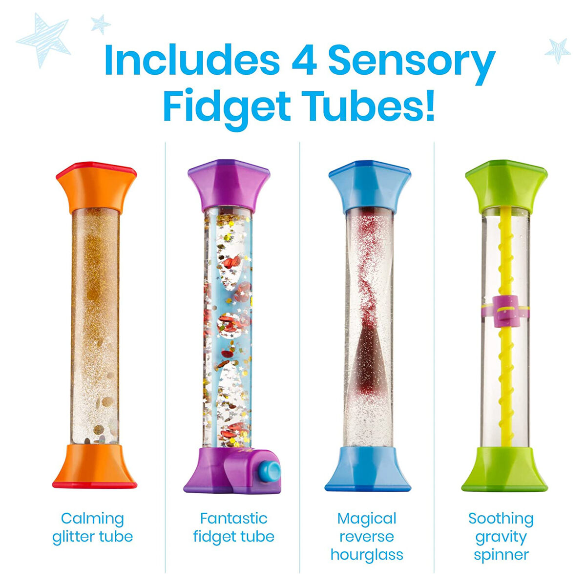 hand2mind Sensory Fidget Tubes Set of 4 Calm Down Toys Anxiety Relief Age 3+ - Image 3