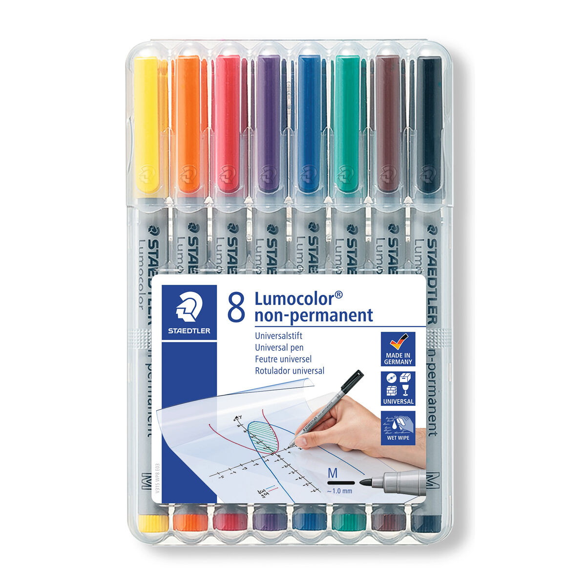 STAEDTLER Lumocolor Non Permanent Pens Medium 1mm Assorted Pack of 8 - Image 1