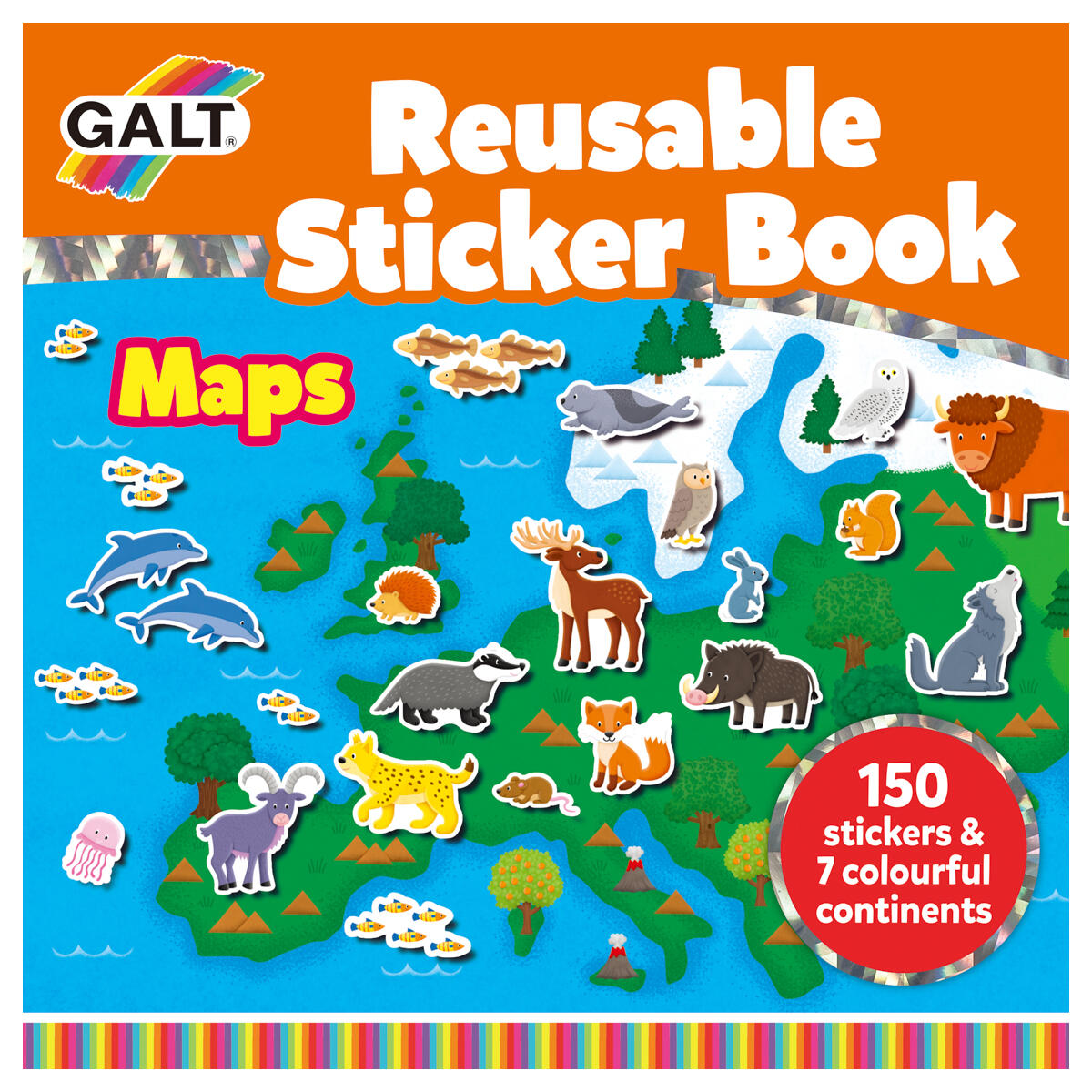Galt Toys | Reusable Sticker Book | Maps Edition | Includes 150 Stickers  - Image 1