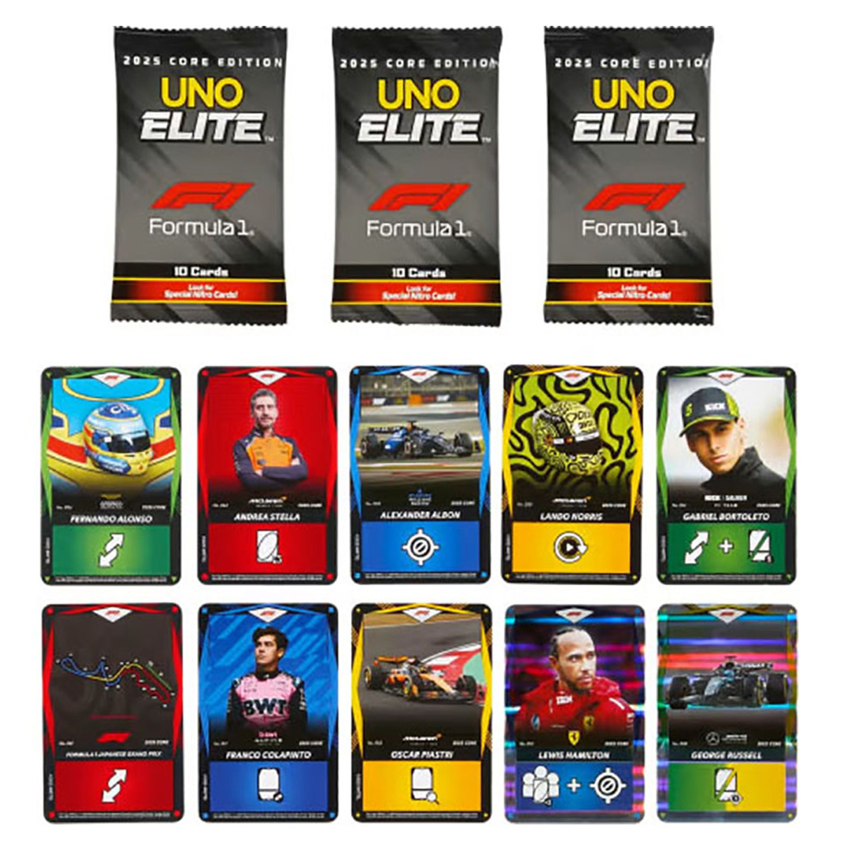 UNO Elite Formule 1 F1 2025 Core Edition Booster 3 Packs 30 Cartes Mattel - Image 2