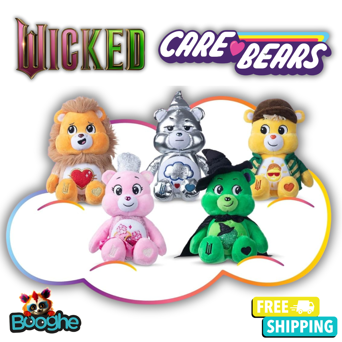 Wicked x Care Bears Plush - Elphaba, Glinda, Tinman & Lion Movie Edition - Image 1