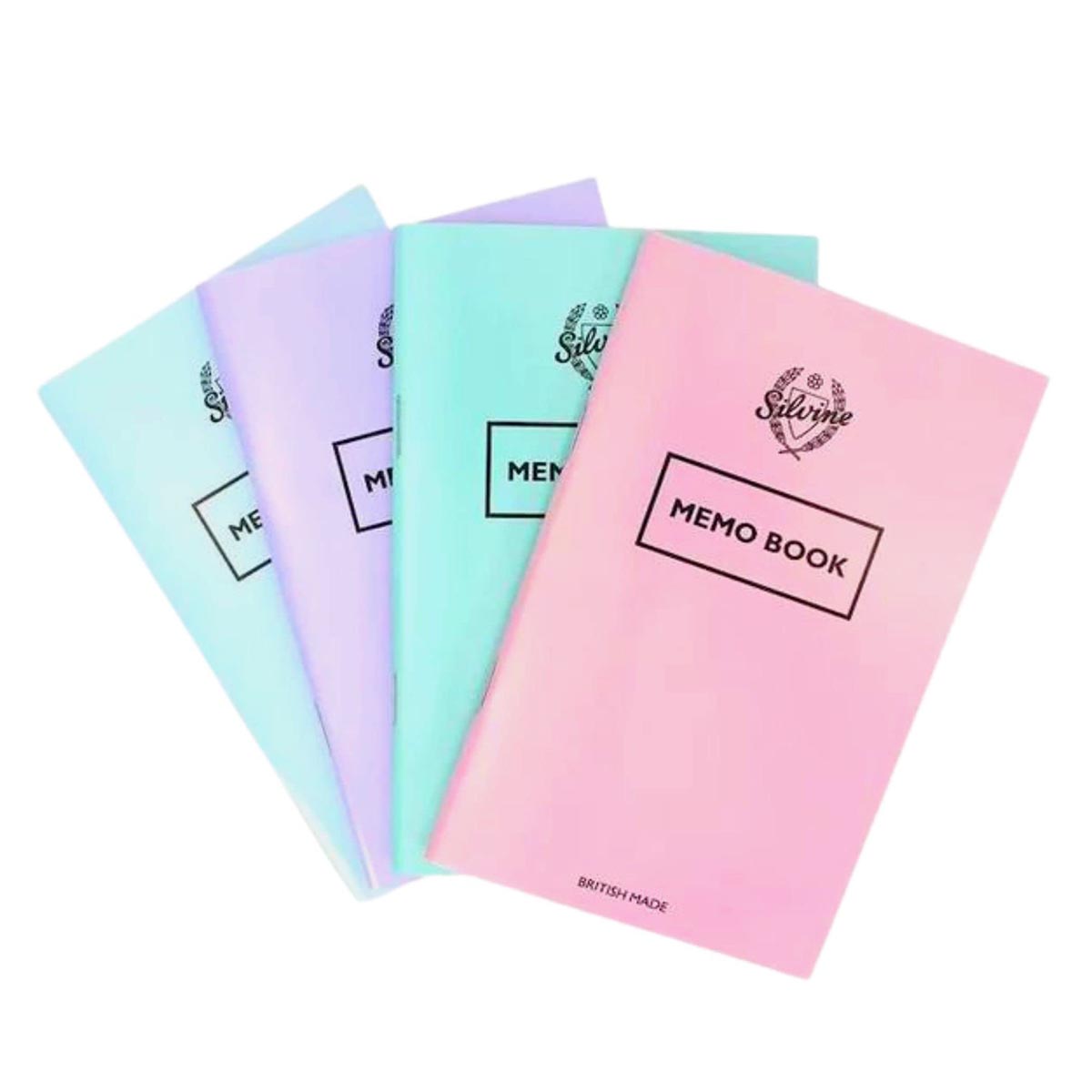 4x Silvine Pastel Memo Book 72 Page Feint Note Book Assorted Colours (042PS)  - Image 1