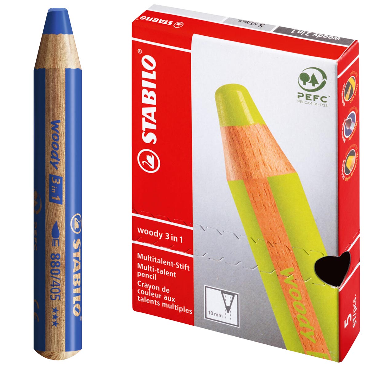 STABILO Woody 3 in 1 Multi Talent Pencil Crayon - Dark Green (Pack of 5)