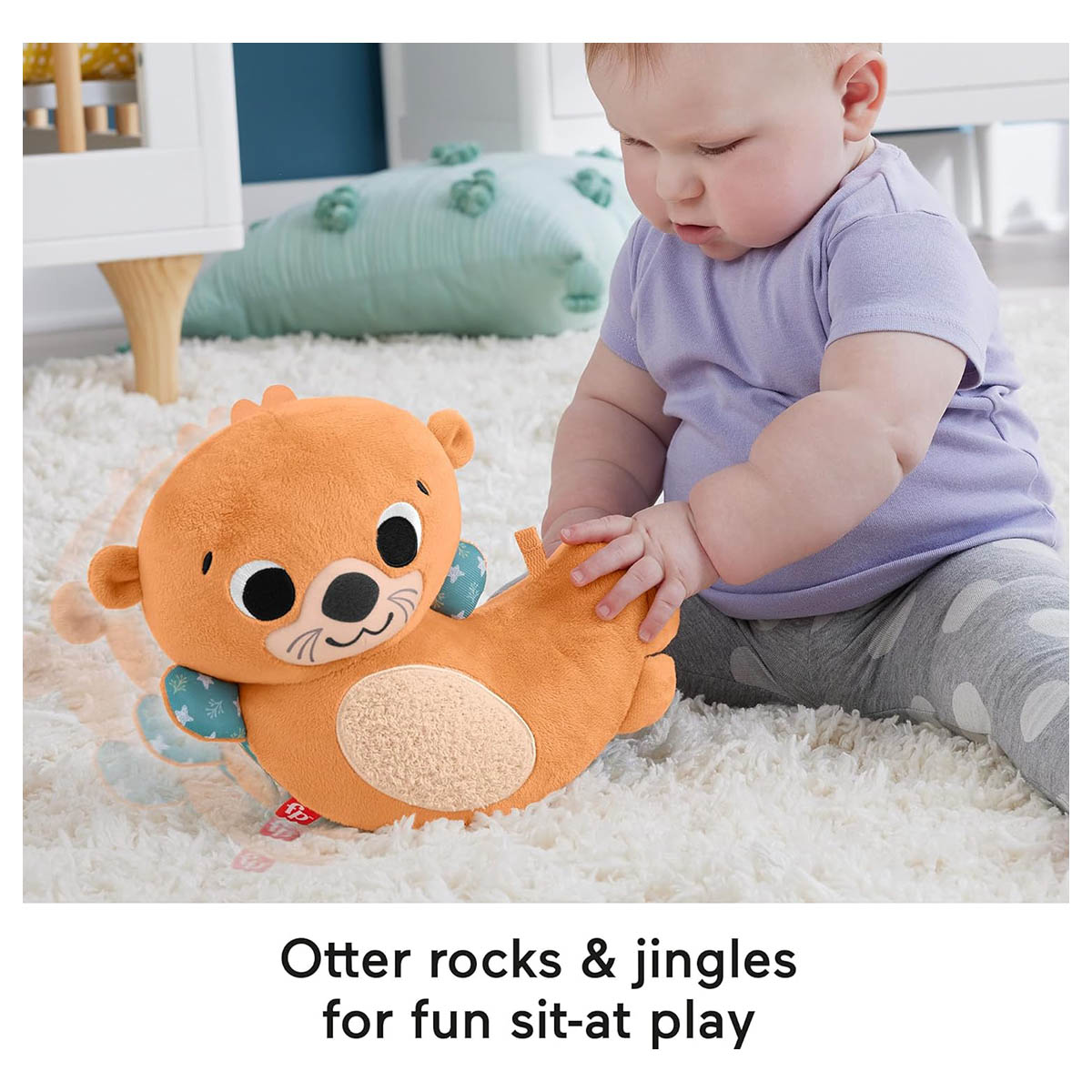 Fisher Price 2 en 1 Rockin' Tummy Time Otter Juguete sensorial de peluche para bebé Juguete para niños pequeños - Imagen 3