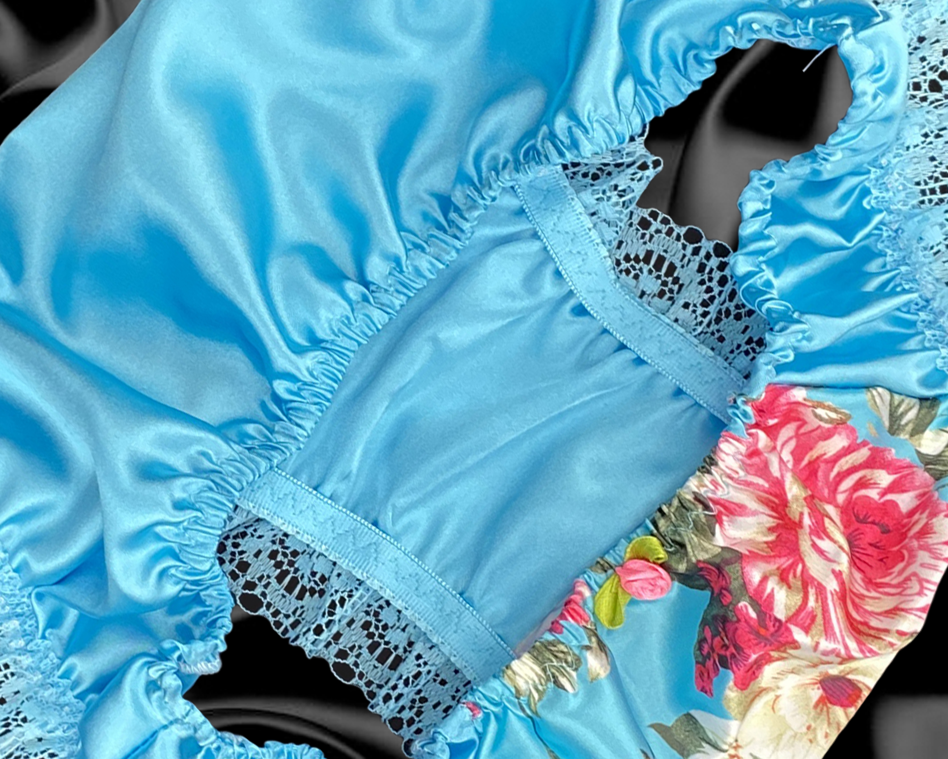 Satini Women's Satin Floral Bikini Briefs Panties (Aqua Blue, M