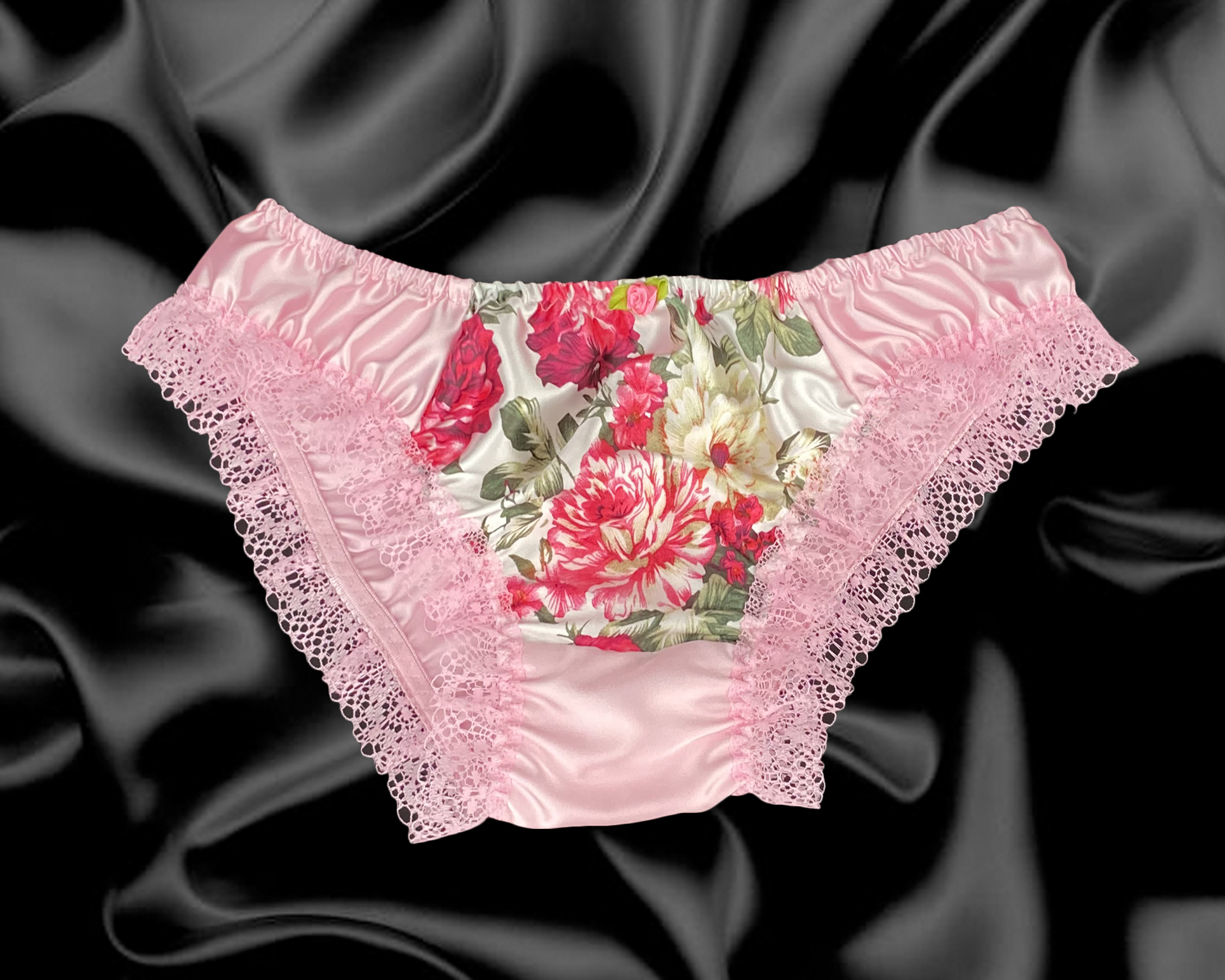 Baby Pink Floral Satin Frilly Sissy Panties Bikini Knicker Underwear Size Ebay