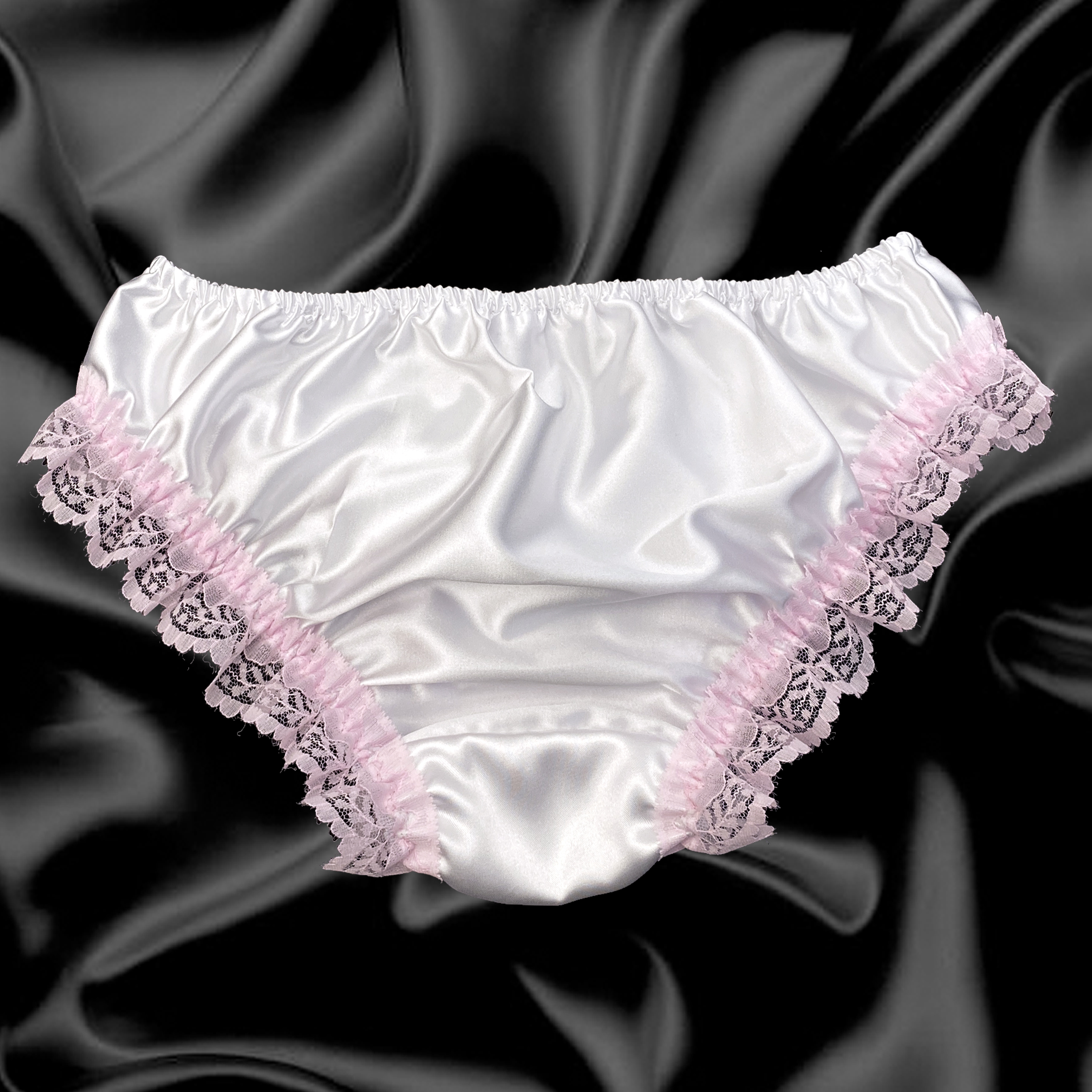 White Satin Pink Lace Sissy Full Panties Bikini Knicker Underwear Size 10 -  20 | eBay