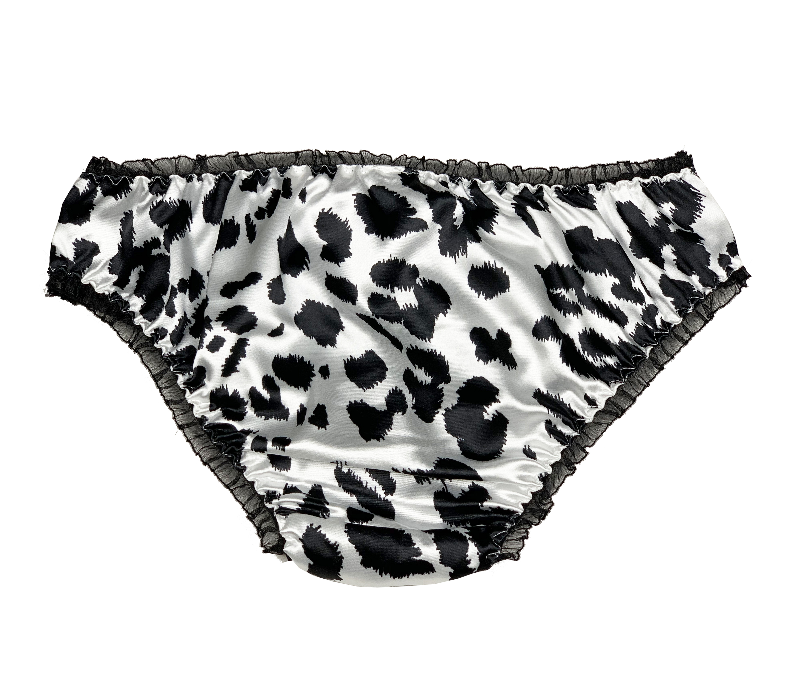 Satini White Black Satin Print Bikini Knicker Underwear Briefs Uk Size