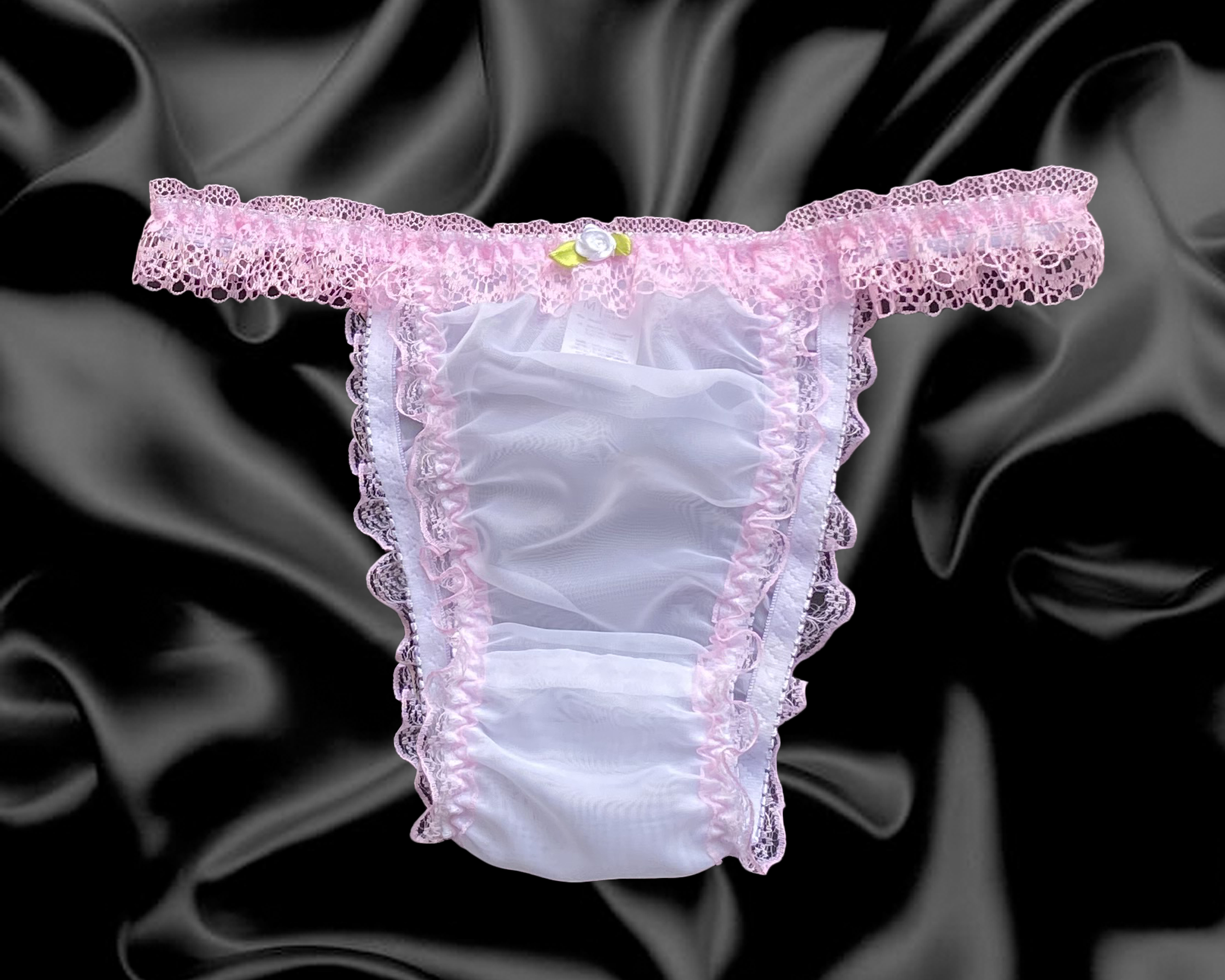 Nylon Frilly Sissy Sheer Briefs Satin Rose Lace Trim Panties Knickers Size 10 20 Ebay 