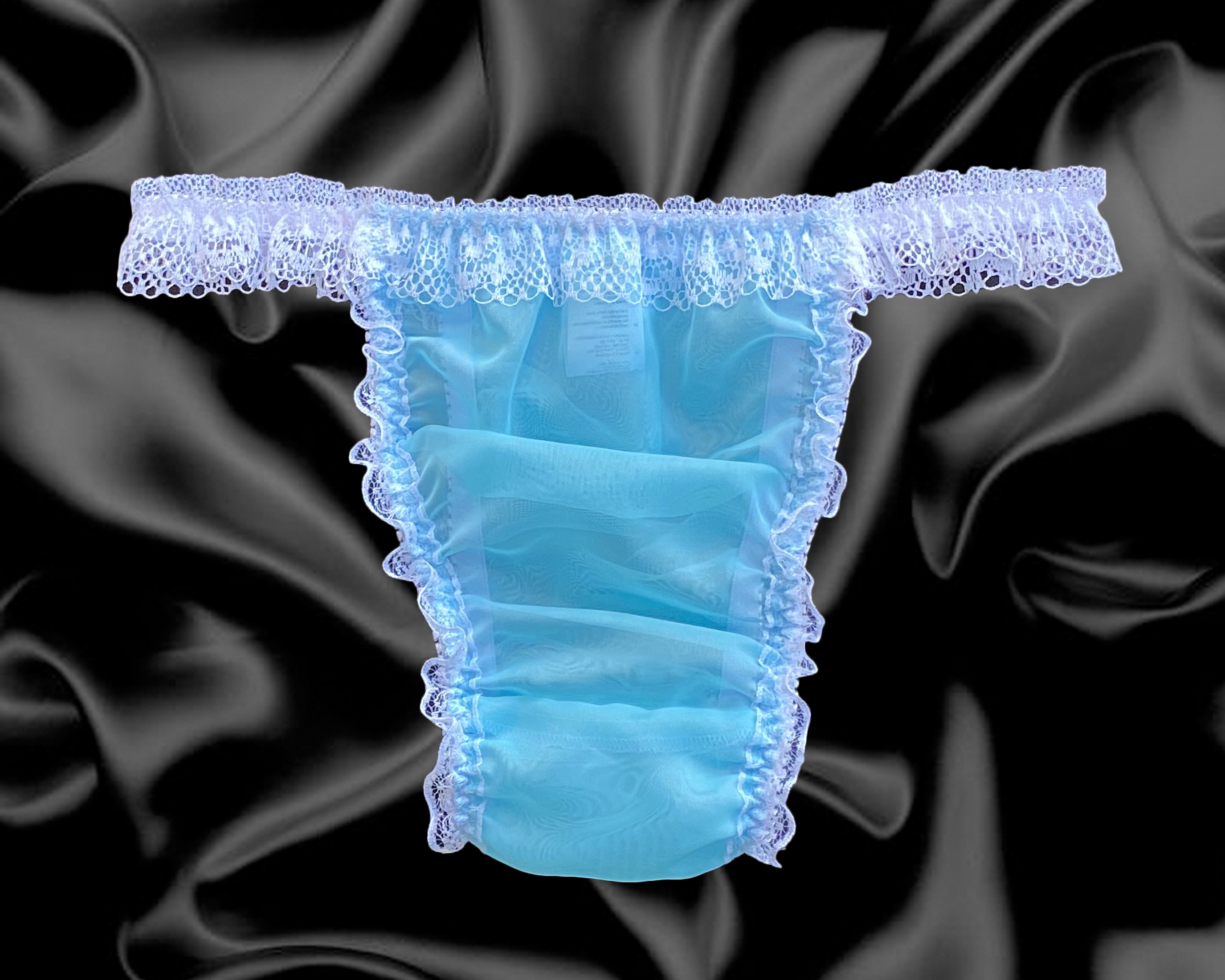 kapillærer Engager Udtale Aqua Blue Frilly Sissy Sheer Nylon Briefs Satin Rose Panties Knickers Size  10-20 | eBay