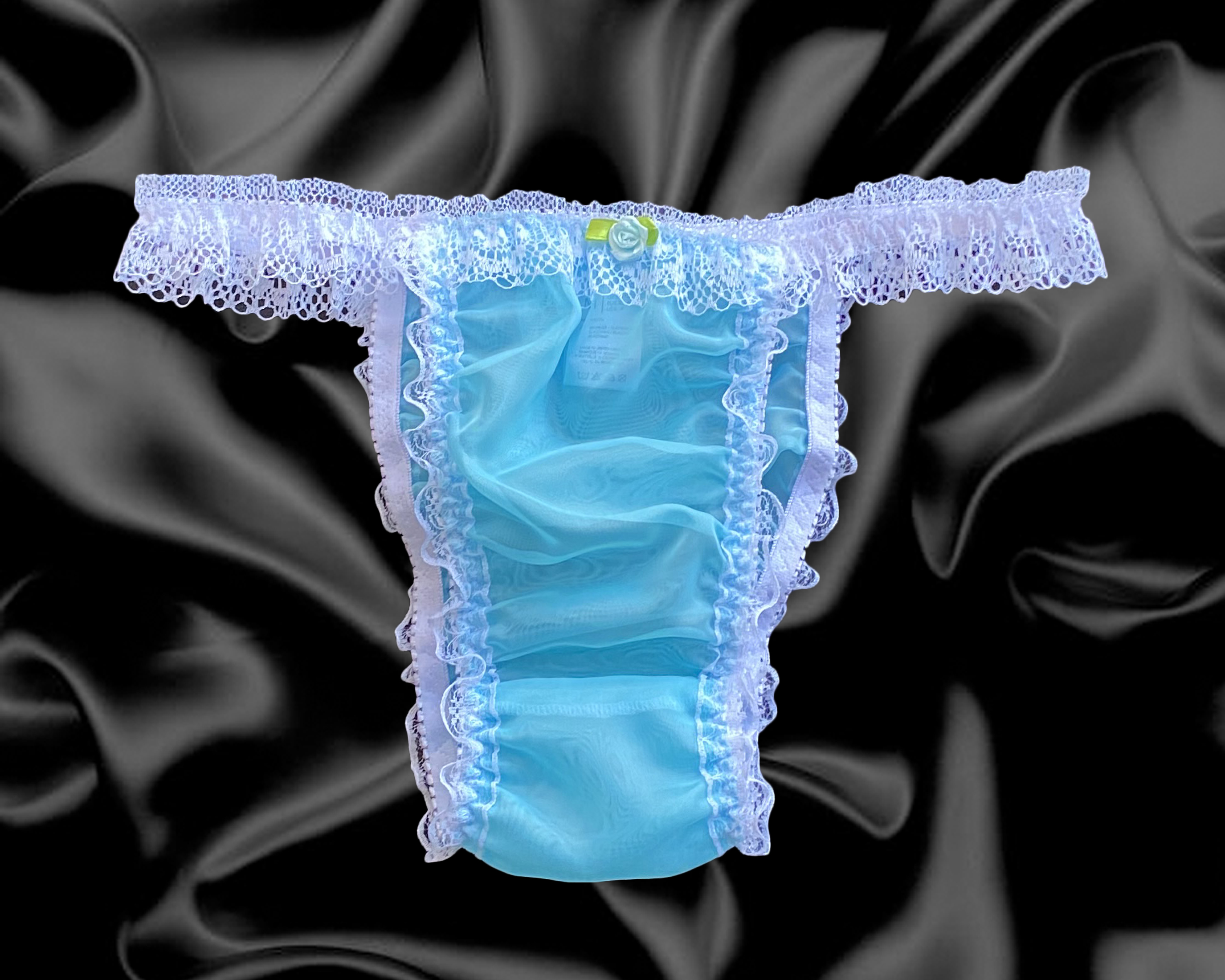 Satini Women's Satin Floral Bikini Briefs Panties (Aqua Blue, M