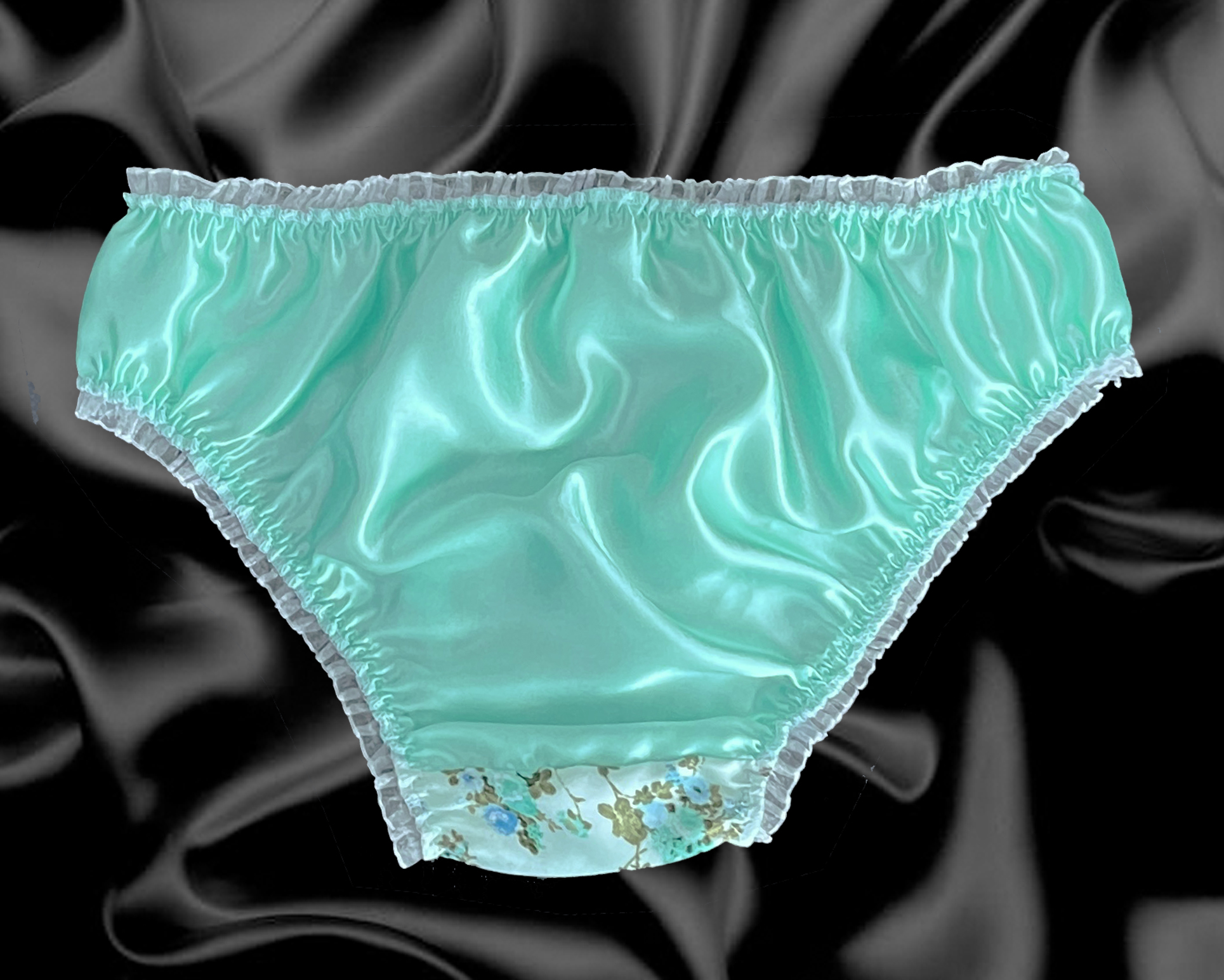 sissy silky mint green satin bra panties set underwear top lingerie  knickers 