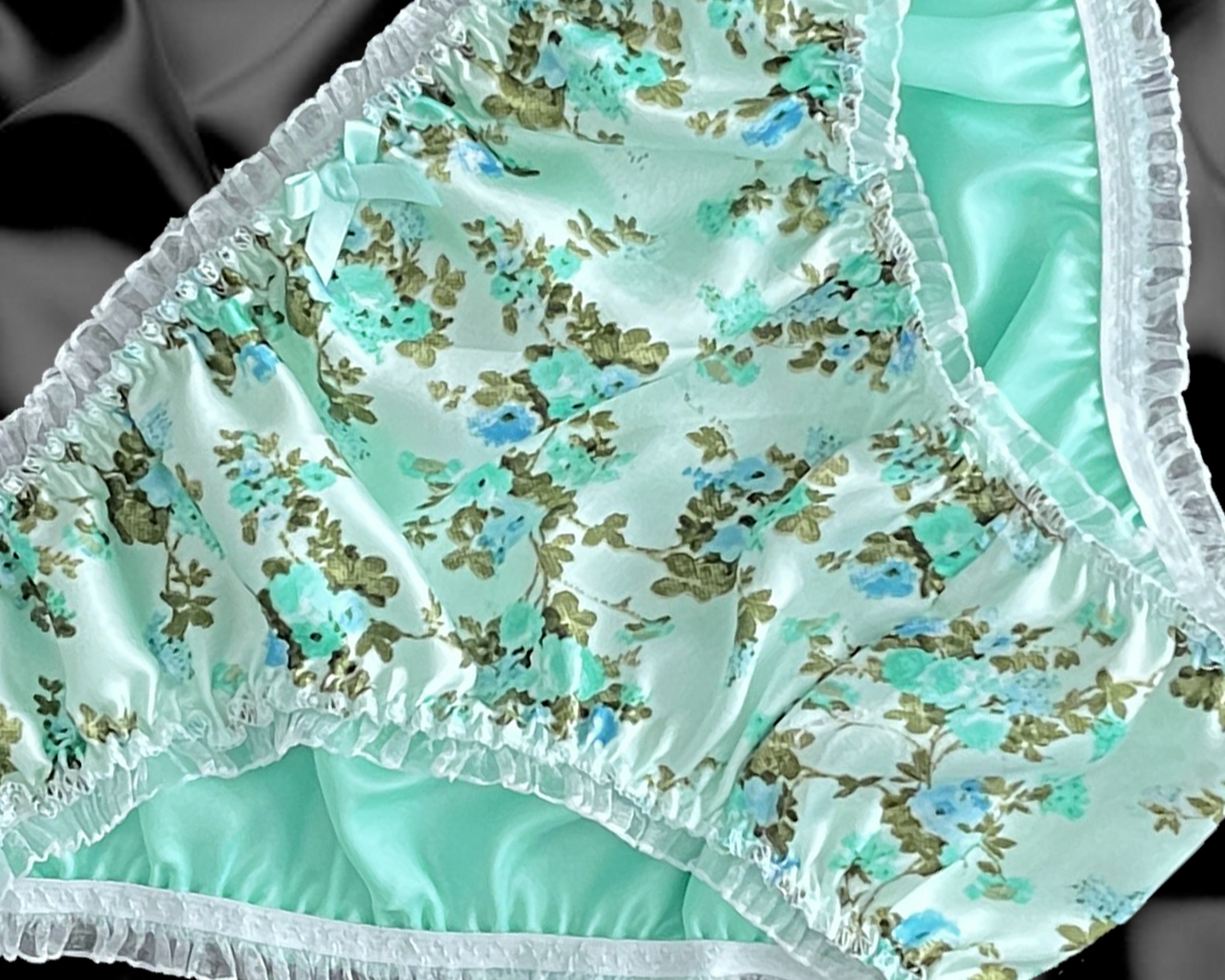 Mint Green Satin Floral Frilly Lace Sissy Bikini Knickers Panties Size 10 20 Ebay