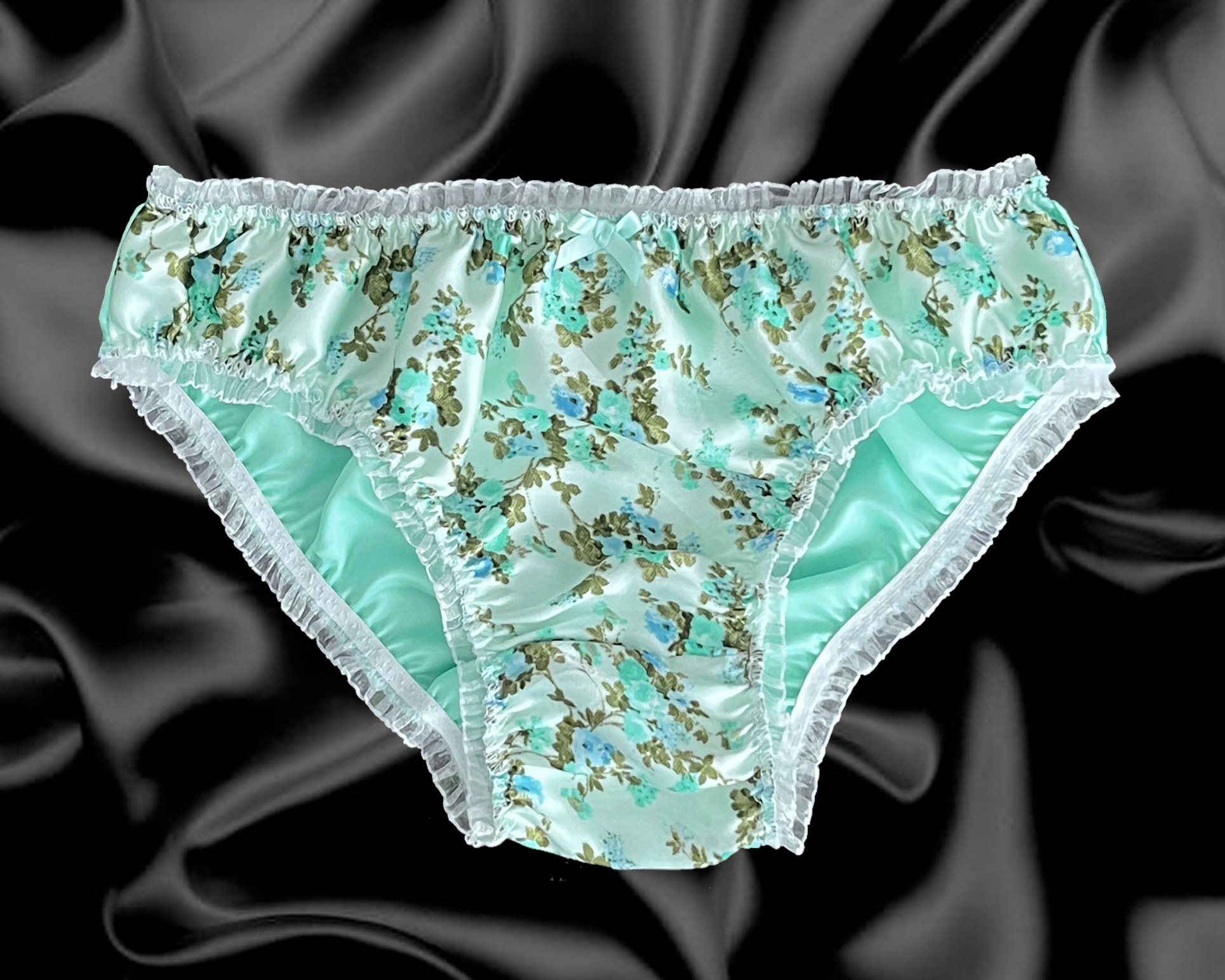sissy silky mint green satin bra panties set underwear top