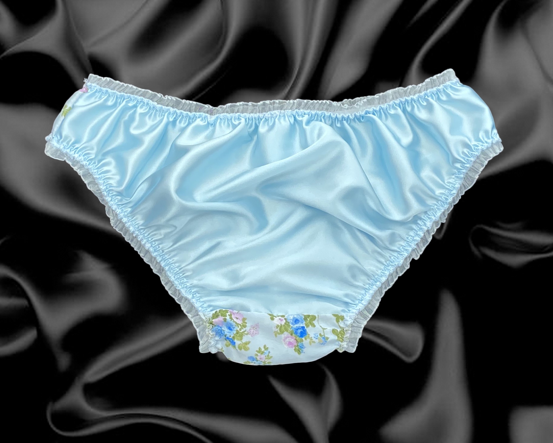 Baby Blue Satin Panties/feminine Bikini Knickers Roses & Lace SMALL XXL -   Canada