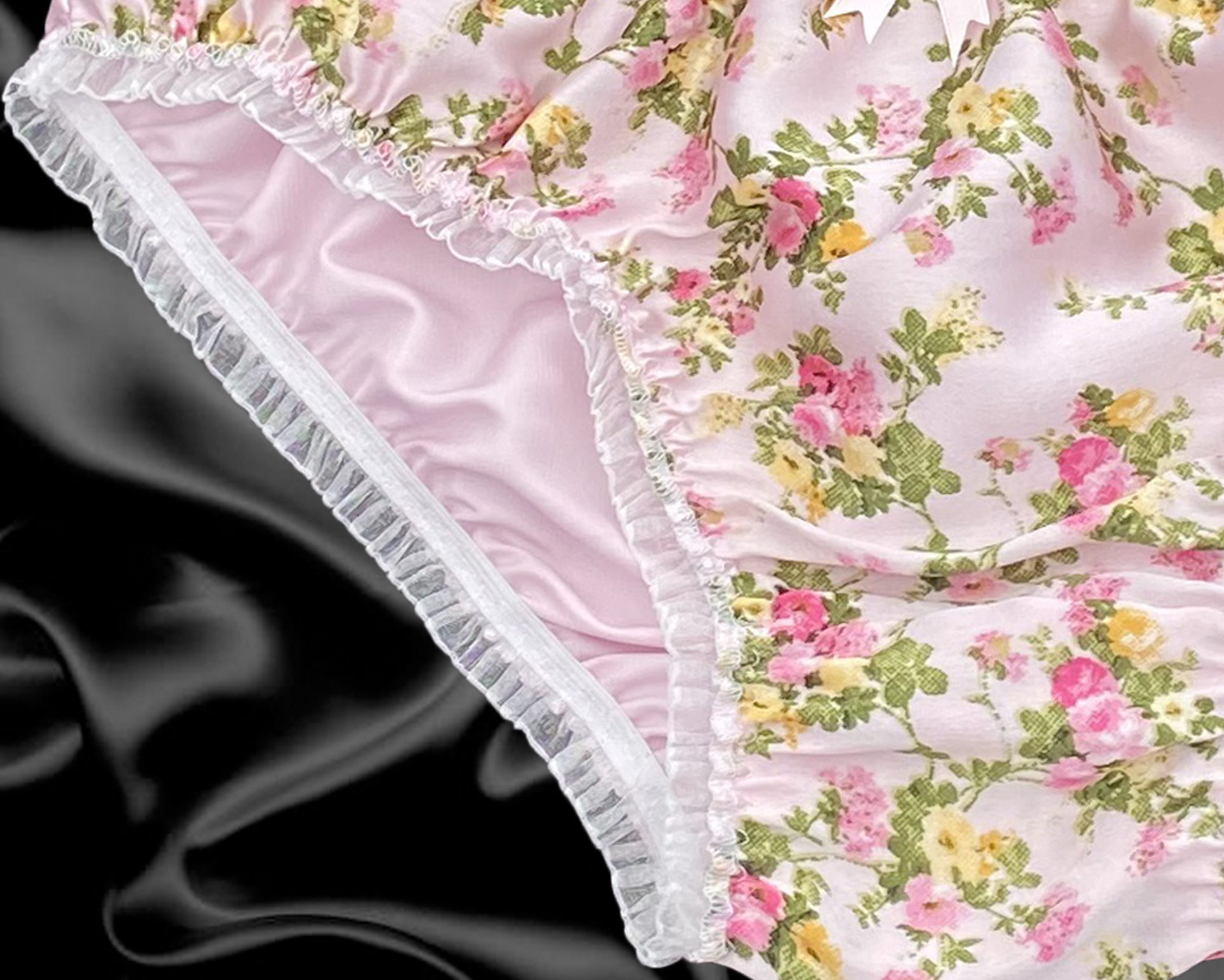 White Pink Satin Frilly Lace Sissy Full Cut Panties Briefs Knicker