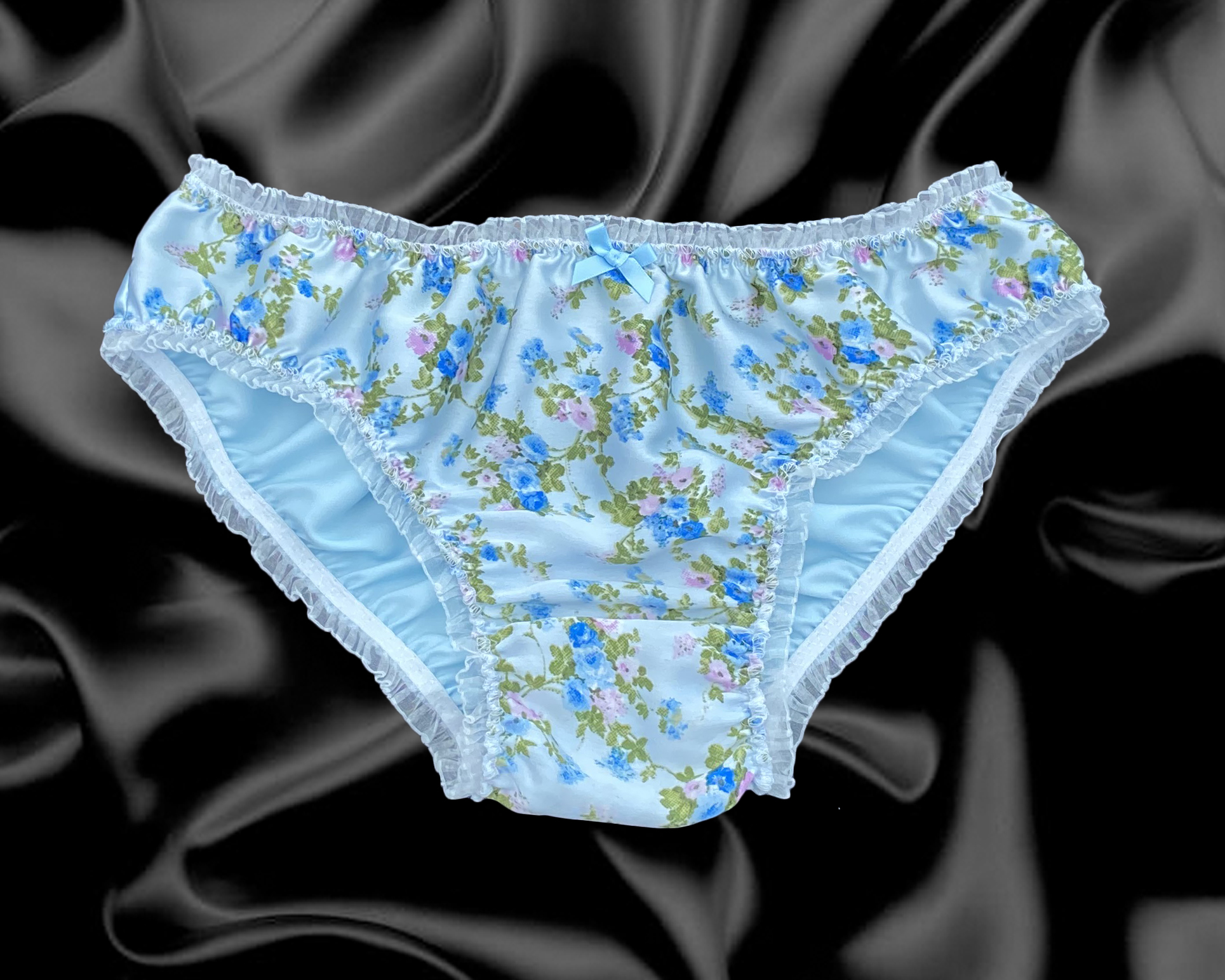  Satini Women's Floral Satin Tanga Bikini Briefs Panties Knickers  (Aqua Blue, S) : Clothing, Shoes & Jewelry