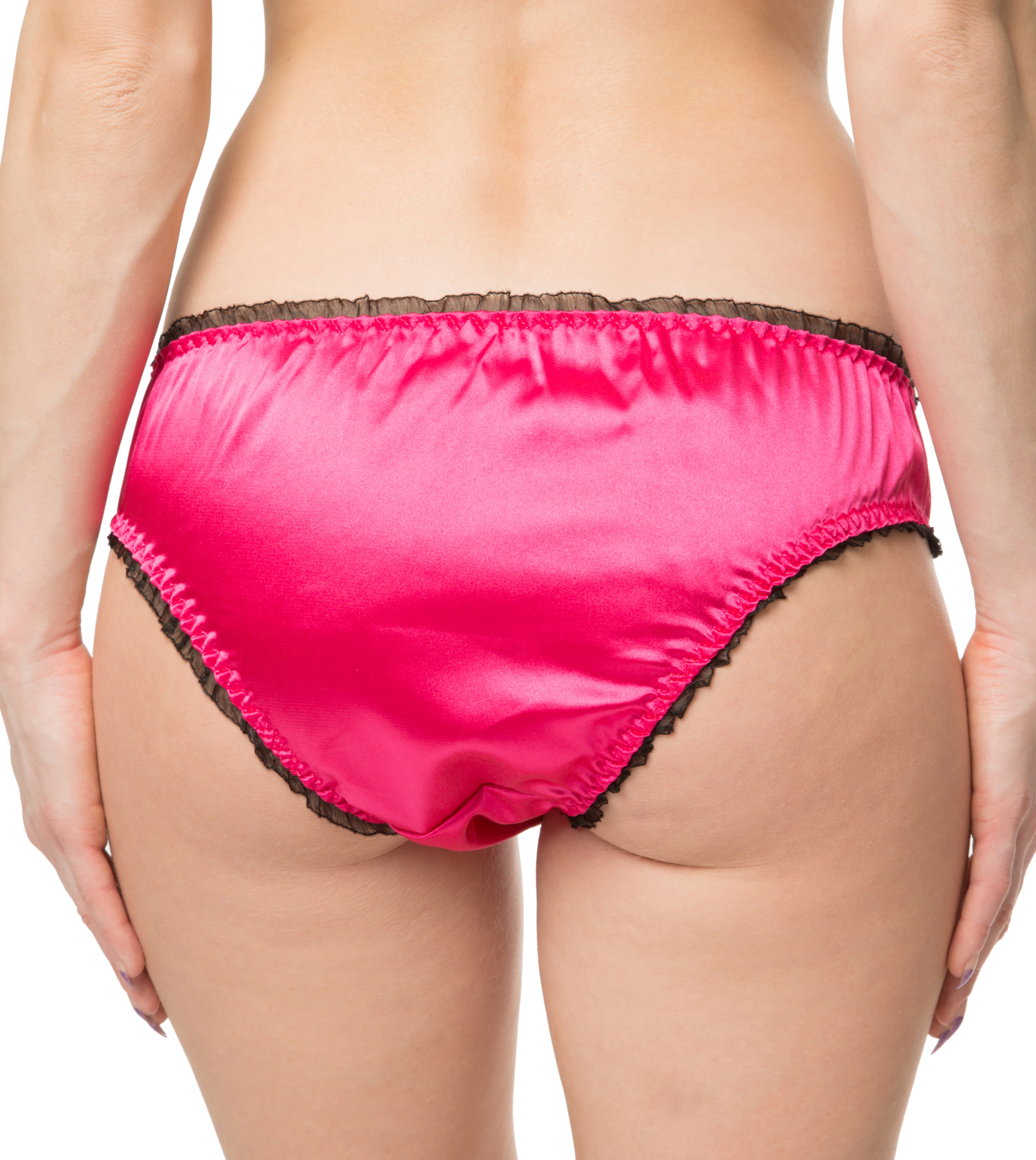 Satini Aqua Blue Satin Frilly Lace Sissy Full Cut Panties - Mid Rise, Sizes 10-20