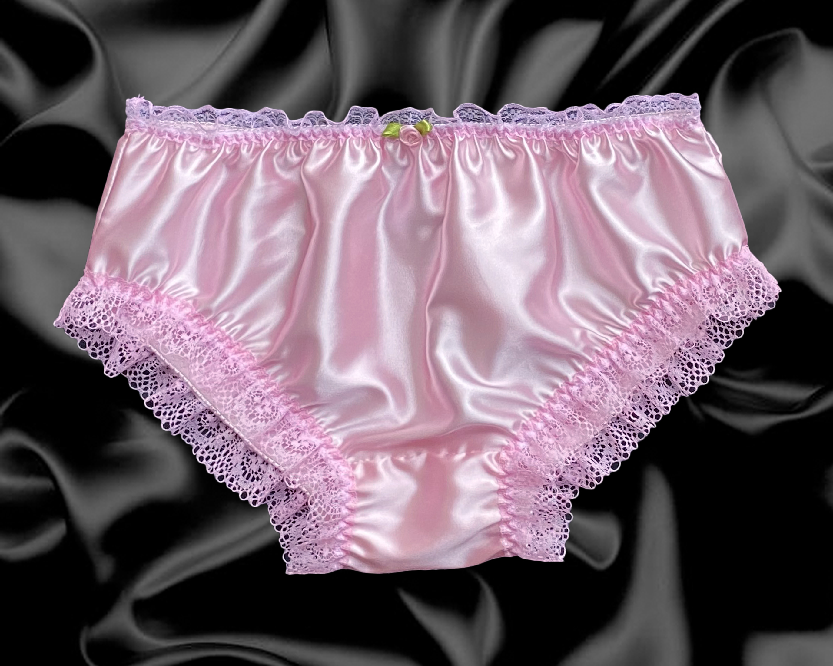 New Baby Pink Satin Frilly Lace Sissy Panties Bikini Knickers Briefs Size 10-20