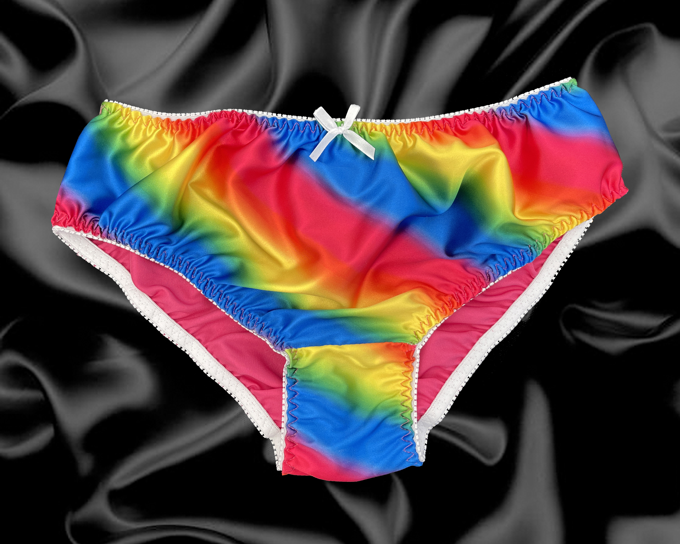 Rainbow Satin Frilly Sissy CDTV Drag Full Cut Panties Briefs Knicker  Sizes10-20