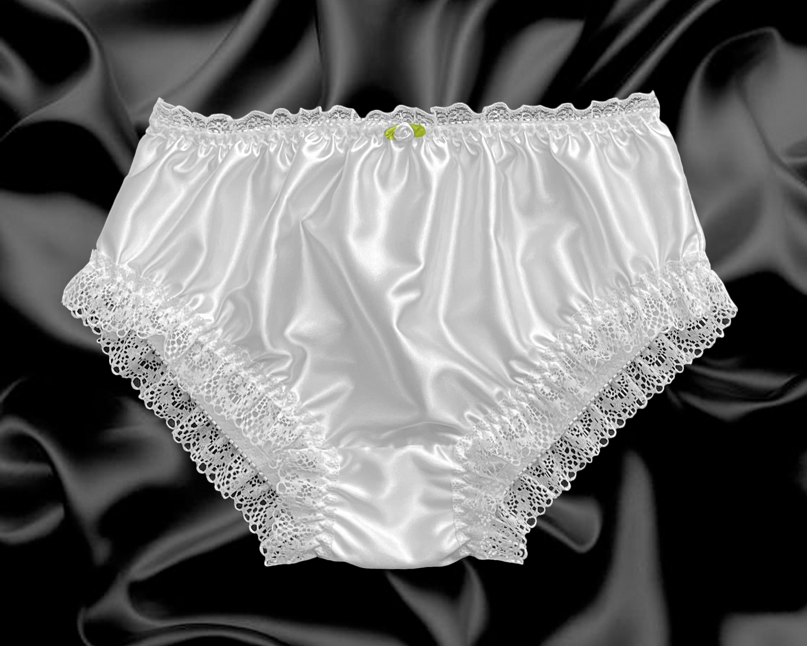 White Satin Frilly Lace Trim Sissy Panties Knicker Underwear Briefs Size  10-20