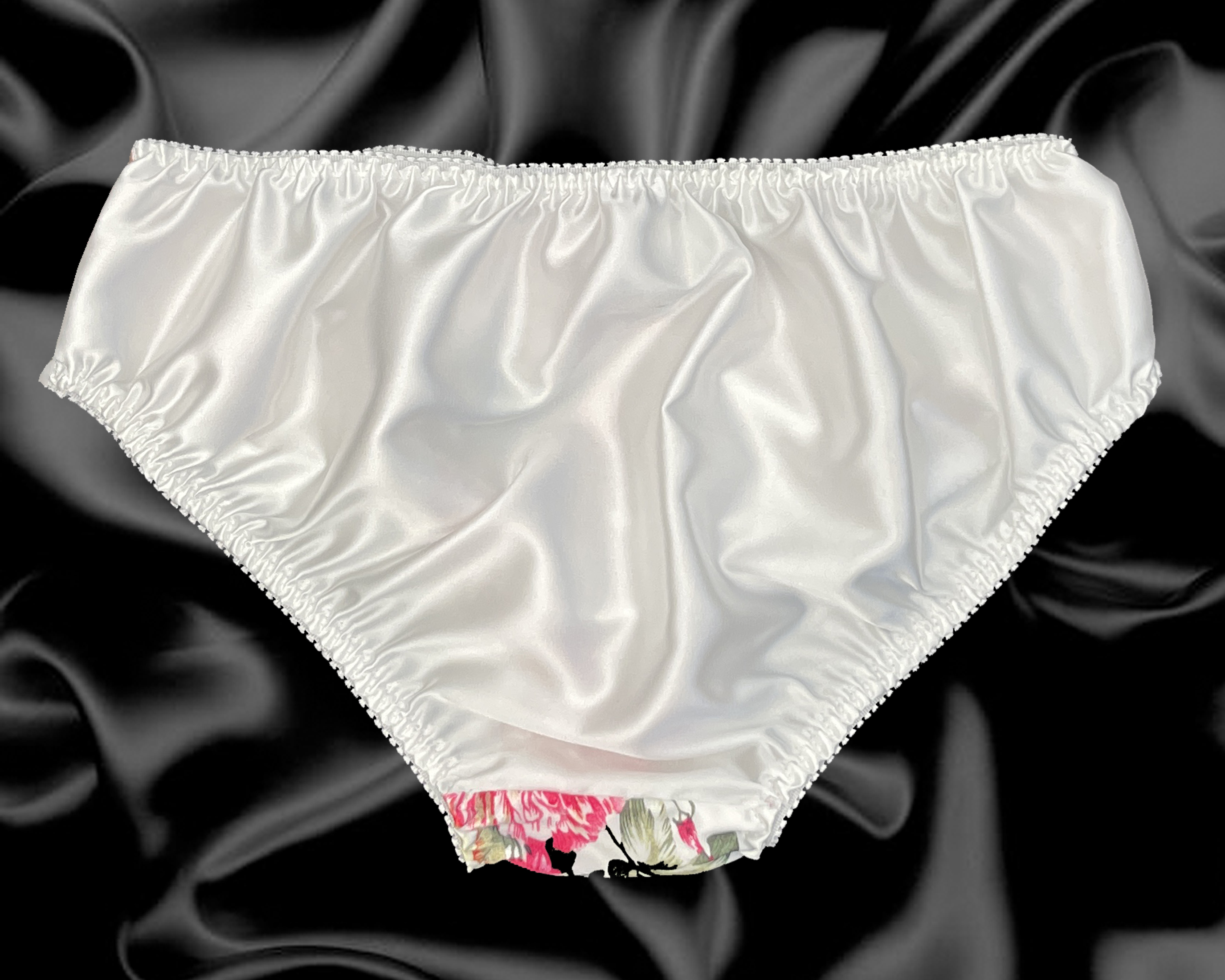 Ivory Pink Floral Satin Frilly Bow Trim Sissy Panties Knicker Briefs Size  10-20