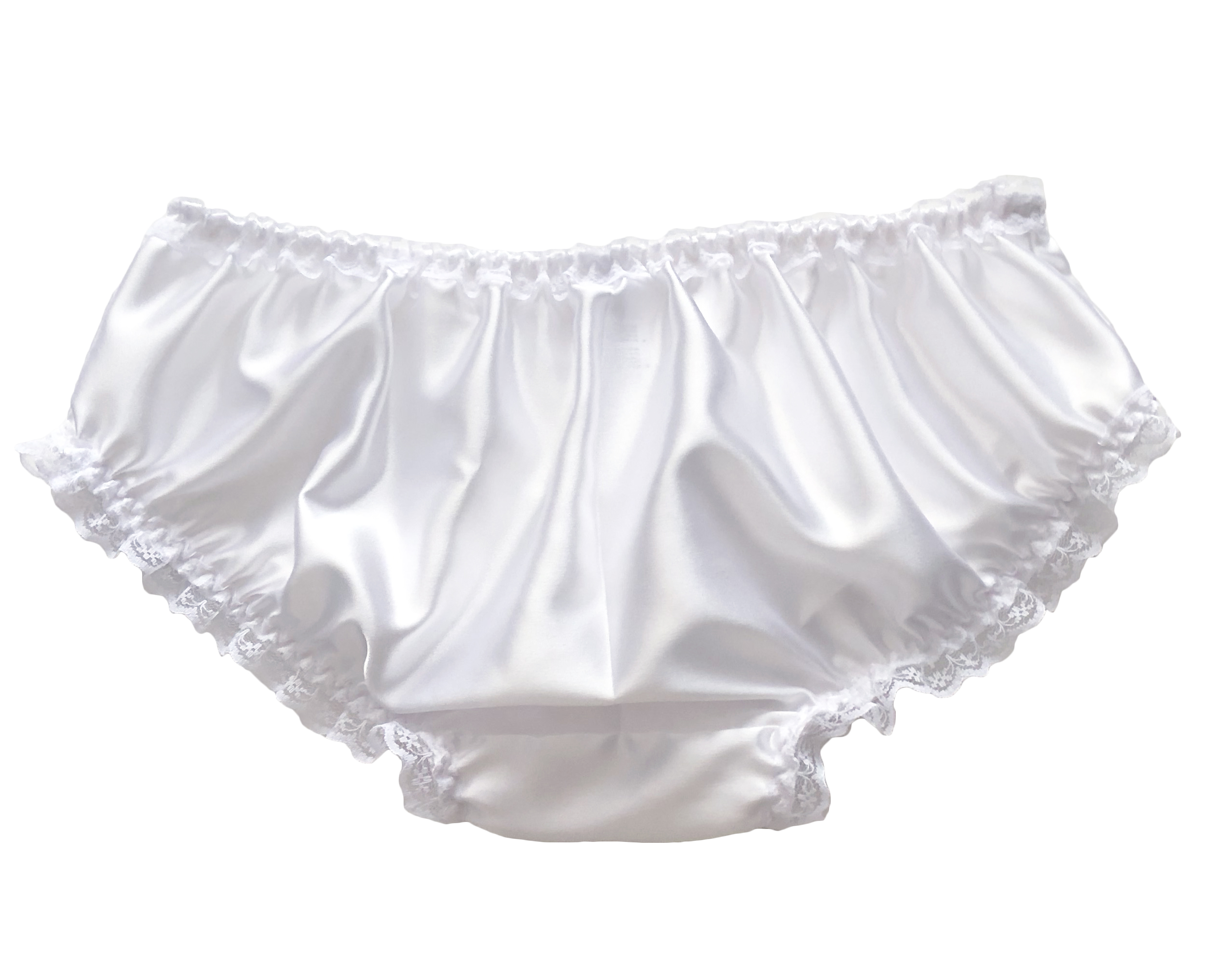 White Satin Frilly Lace Trim Sissy Panties Knicker Underwear Briefs ...