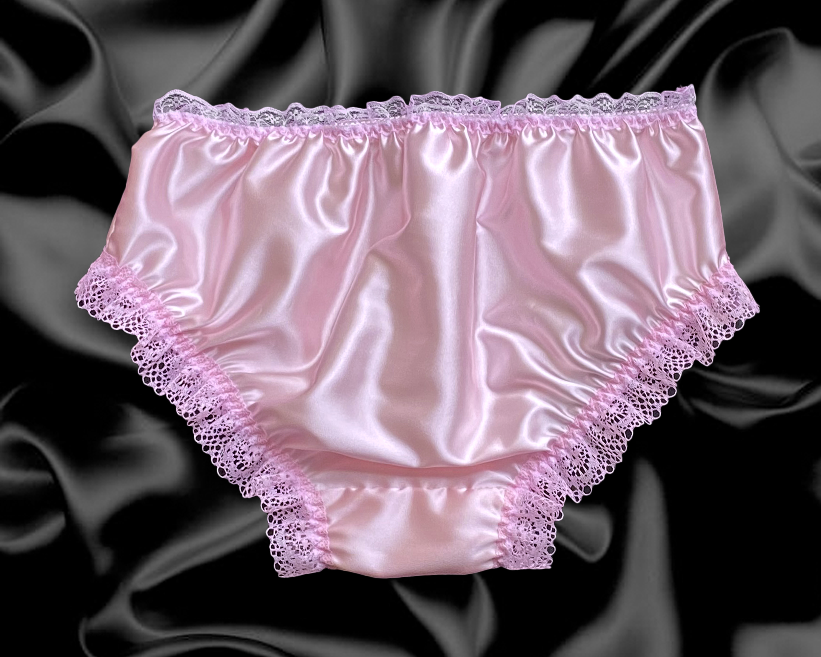 Baby Pink Satin Frilly Lace Trim Sissy Panties Knicker Briefs Size 10-20