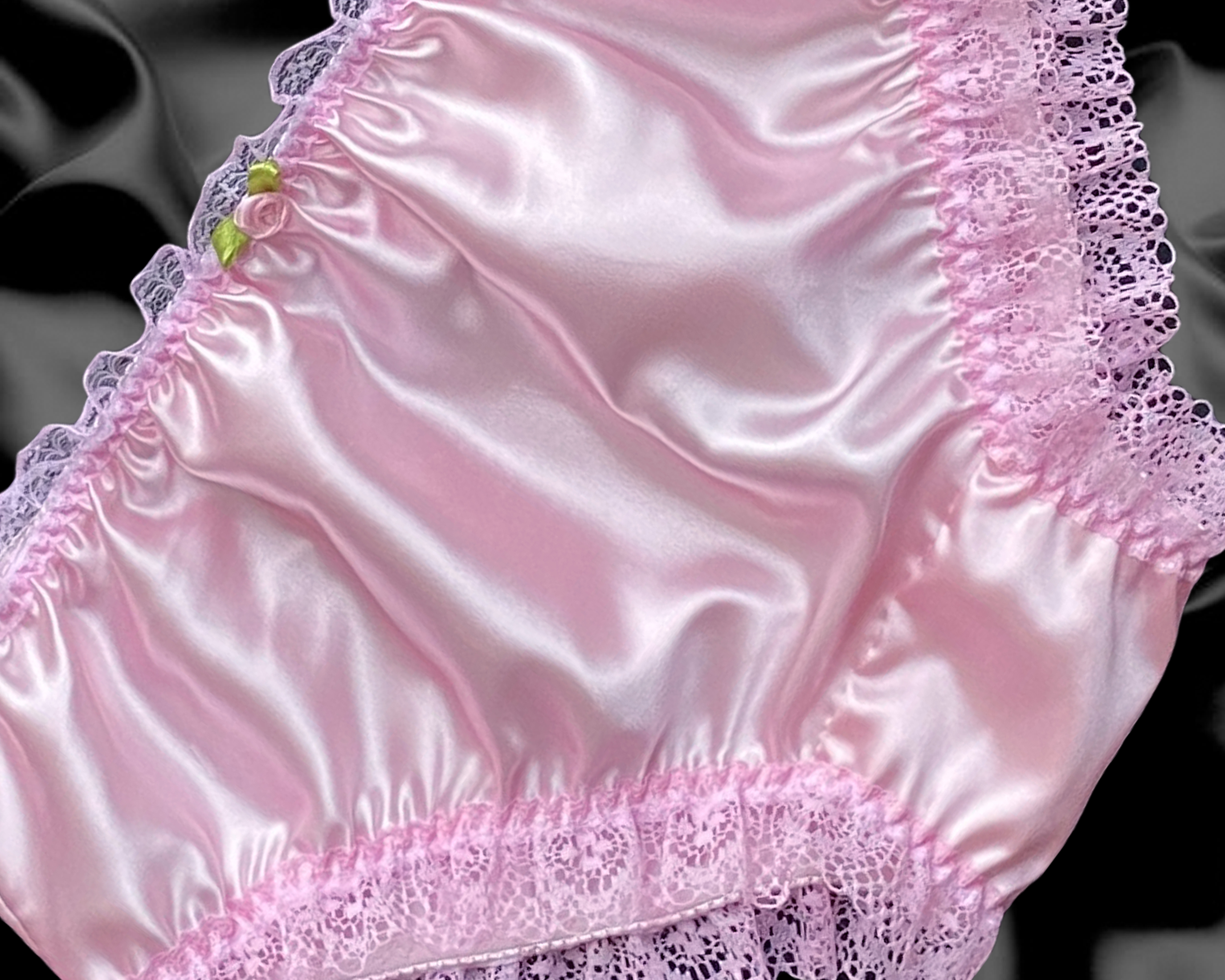 White Pink Satin Frilly Lace Sissy Full Cut Panties Briefs Knicker