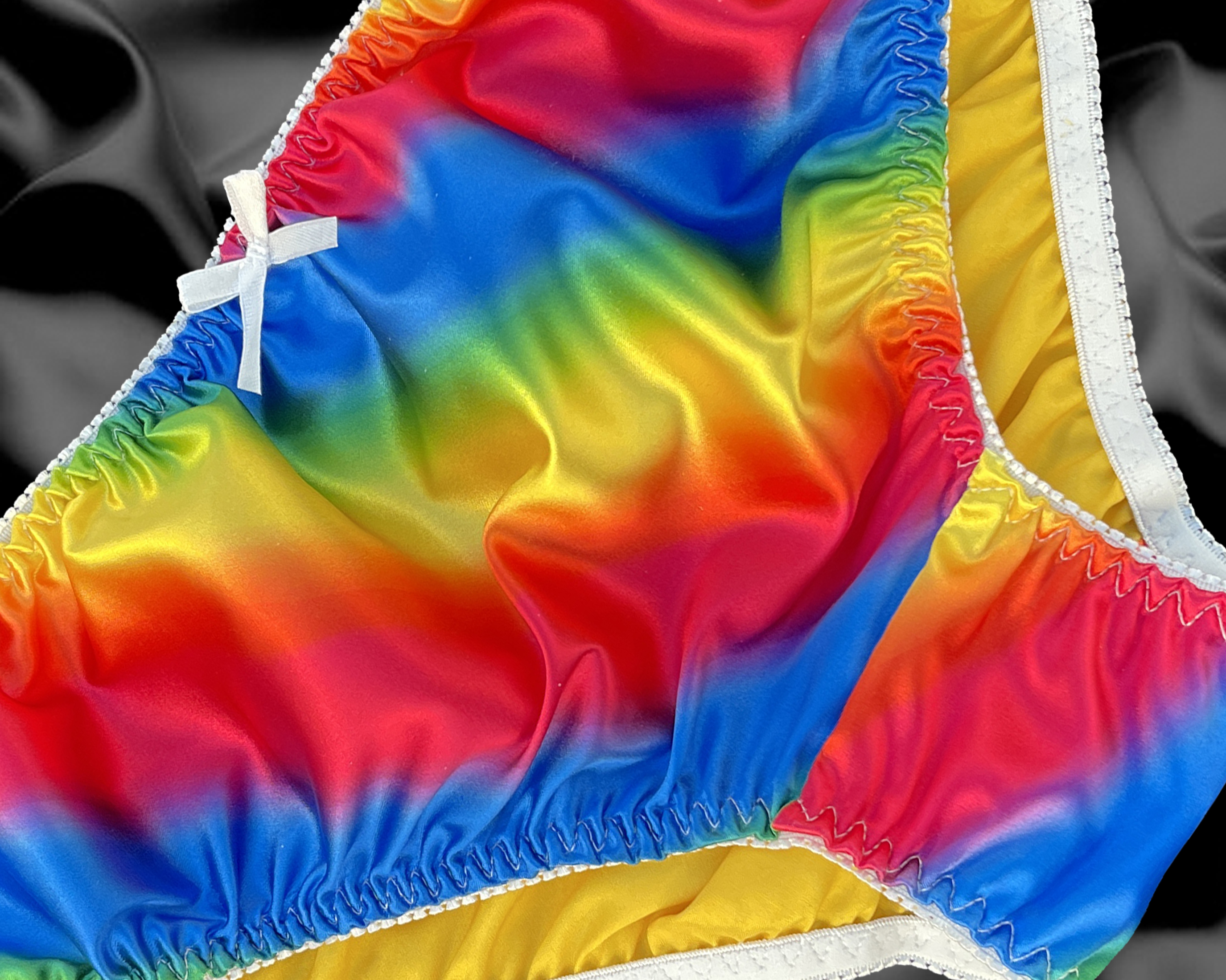 Rainbow Satin Frilly Sissy CDTV Drag Full Cut Panties Briefs Knicker  Sizes10-20