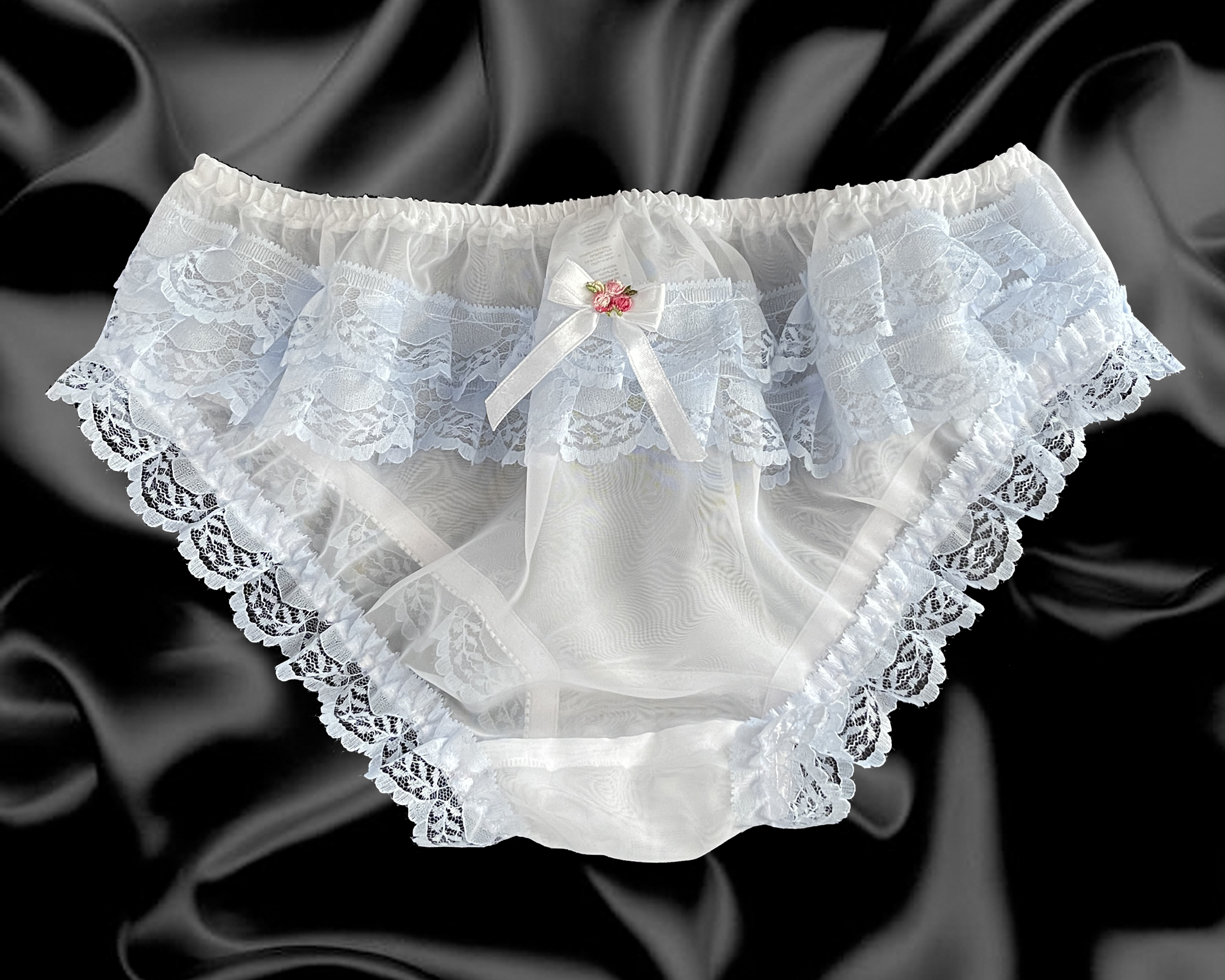 Frilly Lace Sissy Sheer Soft Nylon Satin Bow Panties Knickers