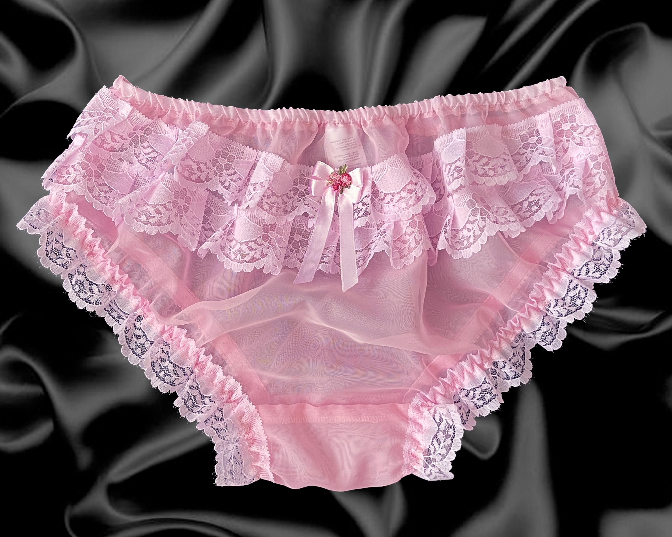 Baby Pink Frilly Sissy Sheer Soft Nylon Satin Bow Panties Knickers Size  10-20