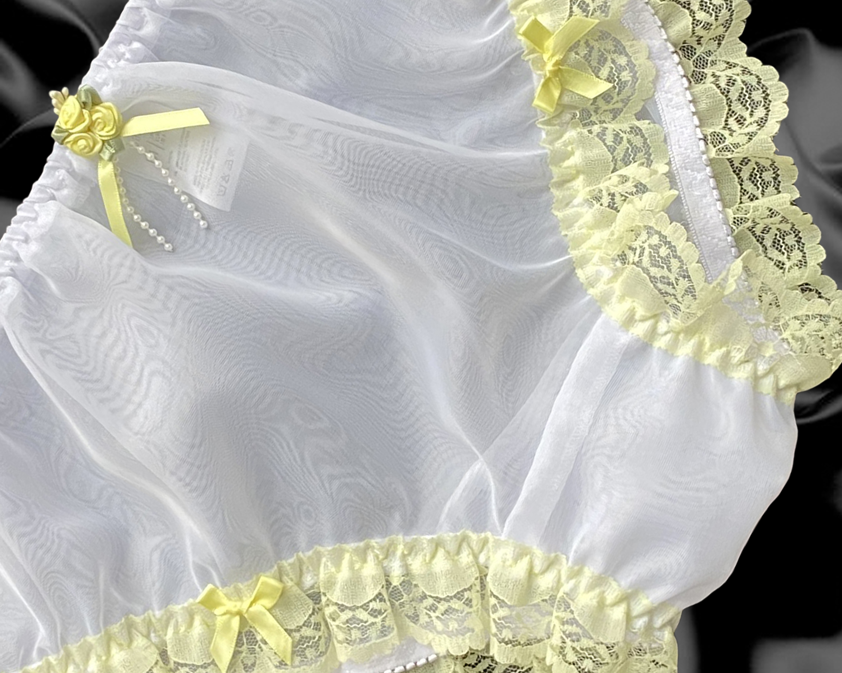 White Frilly Lace Sissy Sheer Nylon Satin Rose Bows Panties Knickers Size 10 20 Ebay