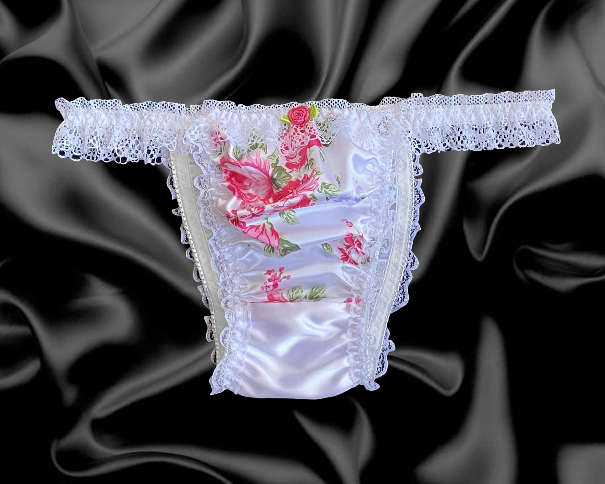 White Satin Silky Floral Sissy Frilly Lace Bikini Tanga Knickers Briefs Panties Ebay