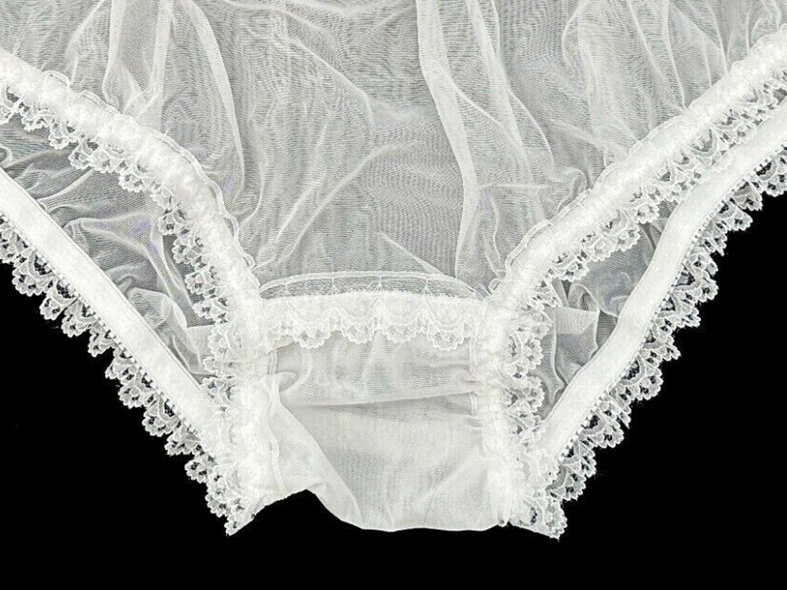 Ivory Sheer Sissy Soft Nylon Frilly Satin Bow Briefs Panties Knickers Size  10-20