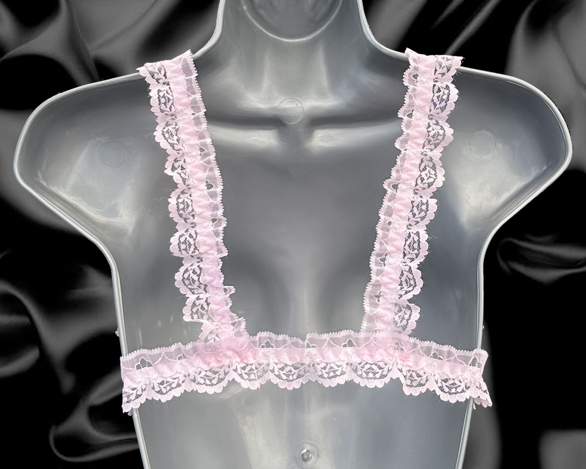 Sissy Satin Frilly Lacy Fitted Pull On Bra Bralette Roses Pearls Bows CD TV  DRAG 