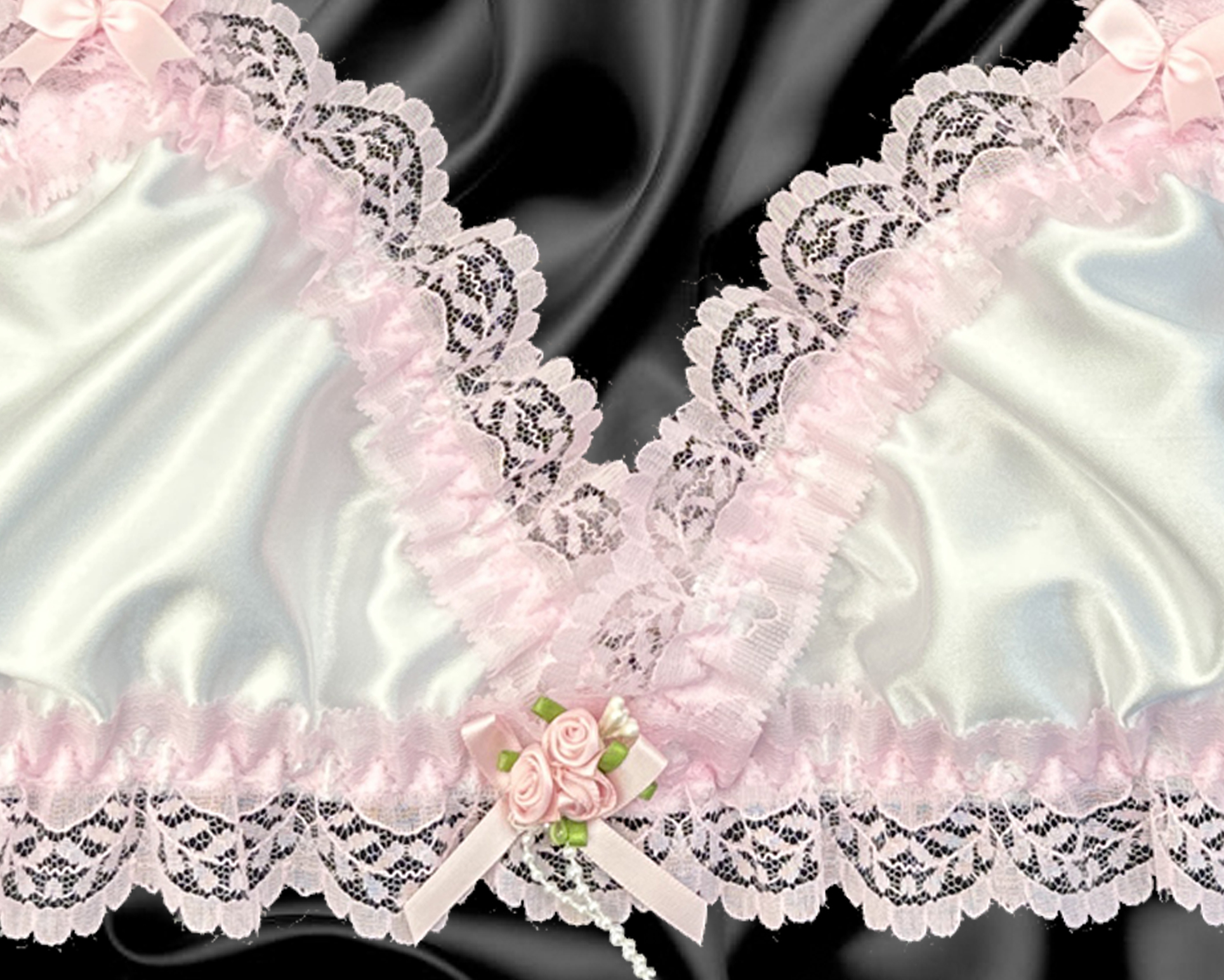 Sissy Satin Frilly Lacy Fitted Pull On Bra Bralette Roses Pearls Bows CD TV  DRAG