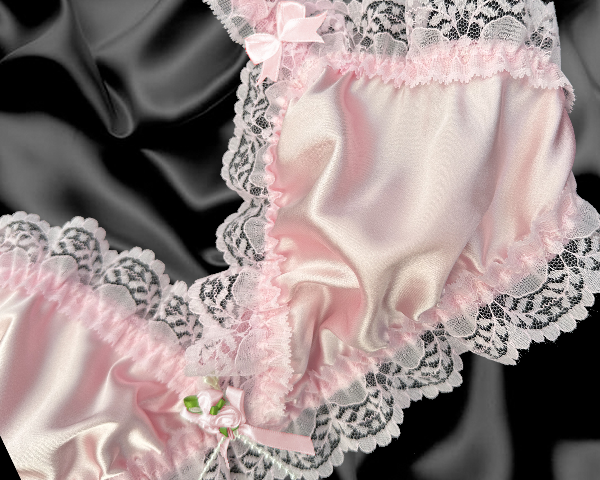 Sissy Satin Frilly Lacy Fitted Pull On Bra Bralette Roses Pearls
