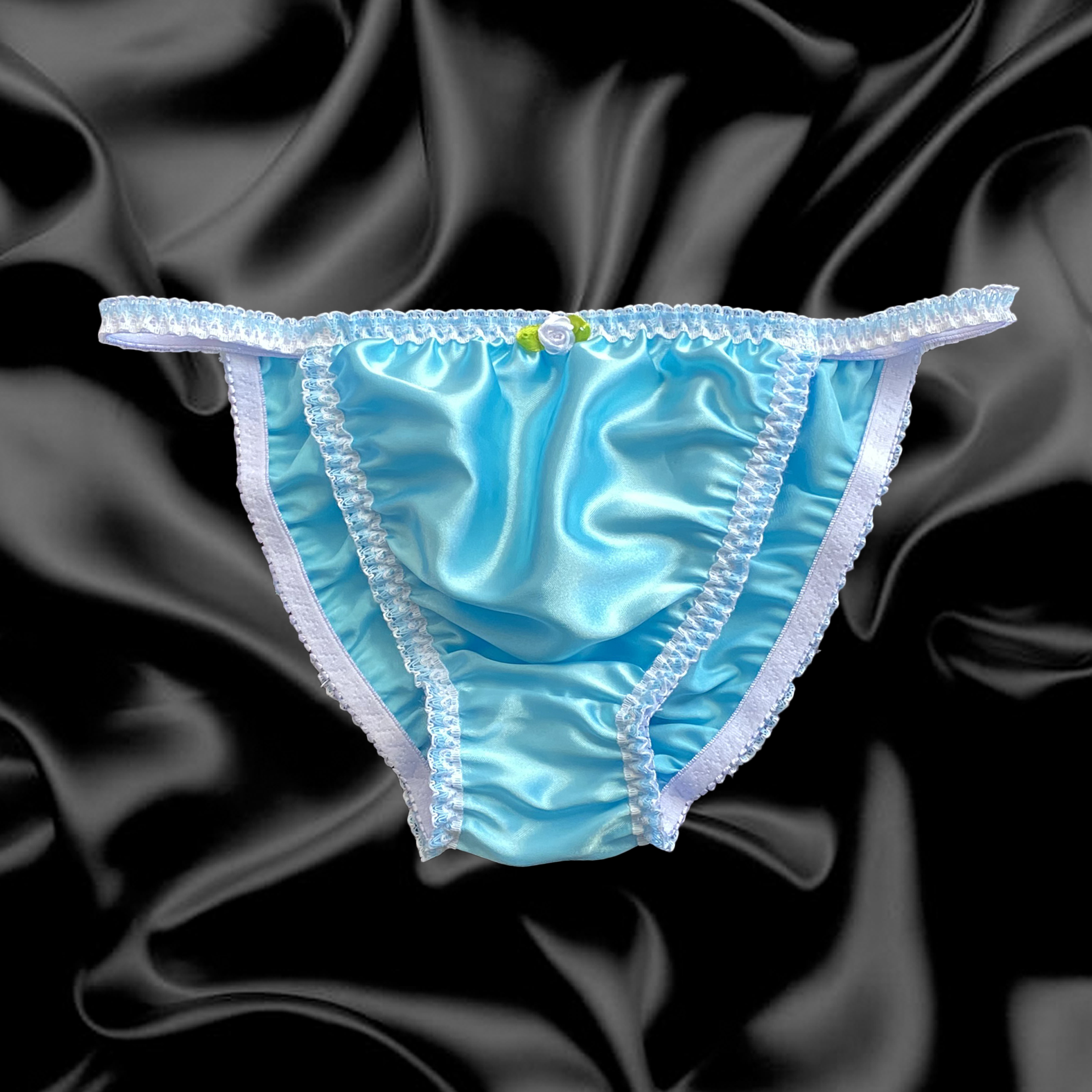 Aqua Blue Satin Tanga Frilly Sissy Bikini Knicker Underwear Panties Size  10-20