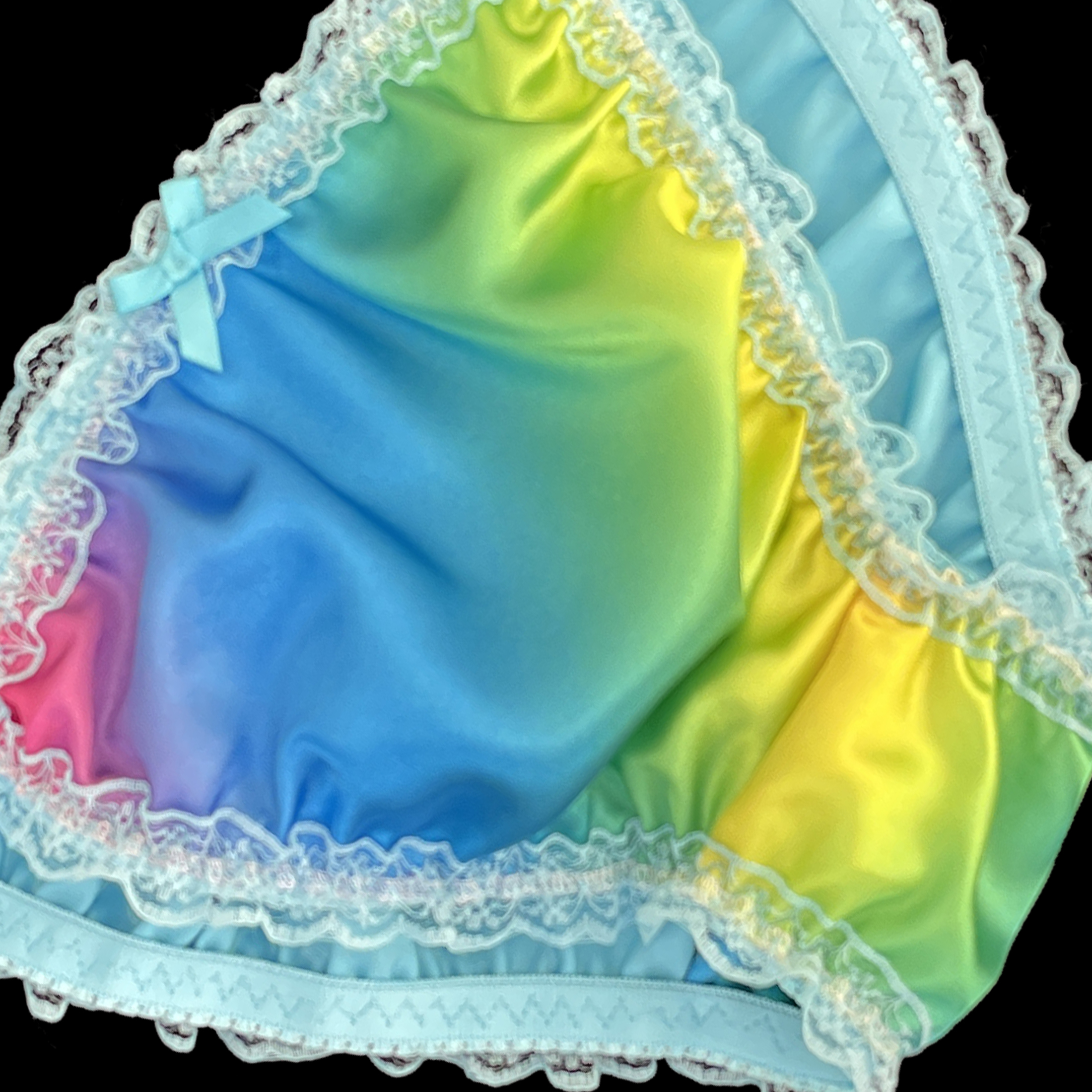 Stunning Rainbow Satin Frilly Lace Bikini Tanga Underwear Panties Size 10 -  20